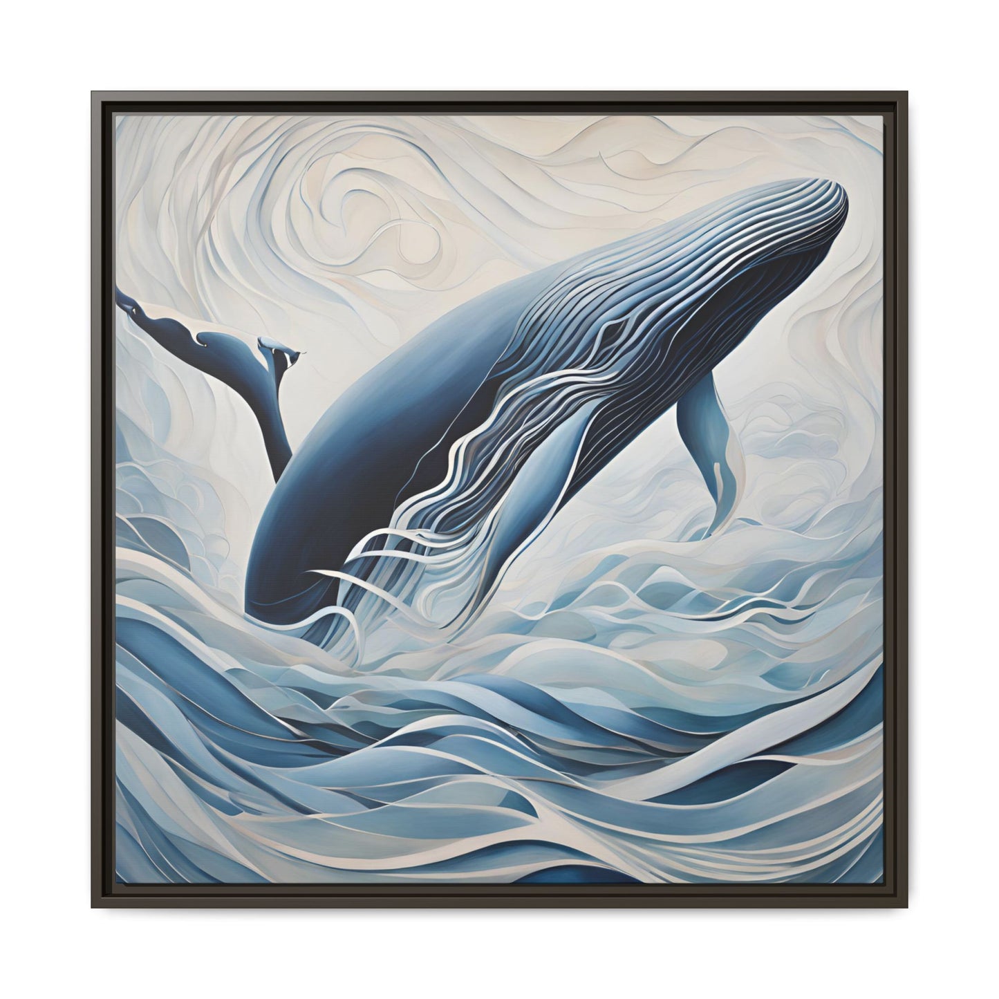 Modern Abstract Whale Wave Design Unique Framed Canvas Wall Art Ocean Beach Gift Nature Lover Gift Underwater Sea Lover Gift 3 frame colors