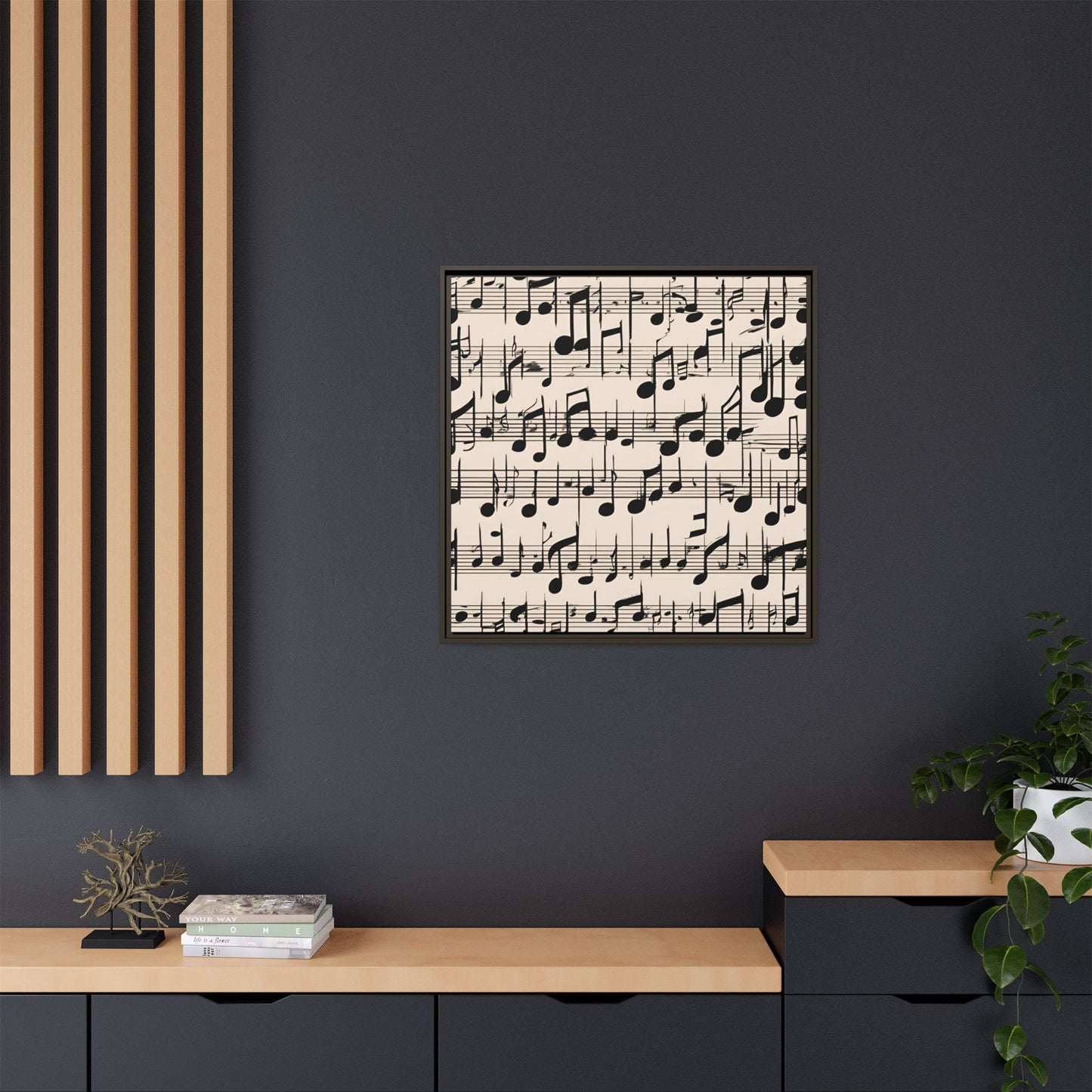 Music-Themed Print Abstract Sheet Music Design Unique Framed Canvas Print Treble Clef Note Wall Art Music Lover Gift Decor 3 frame colors