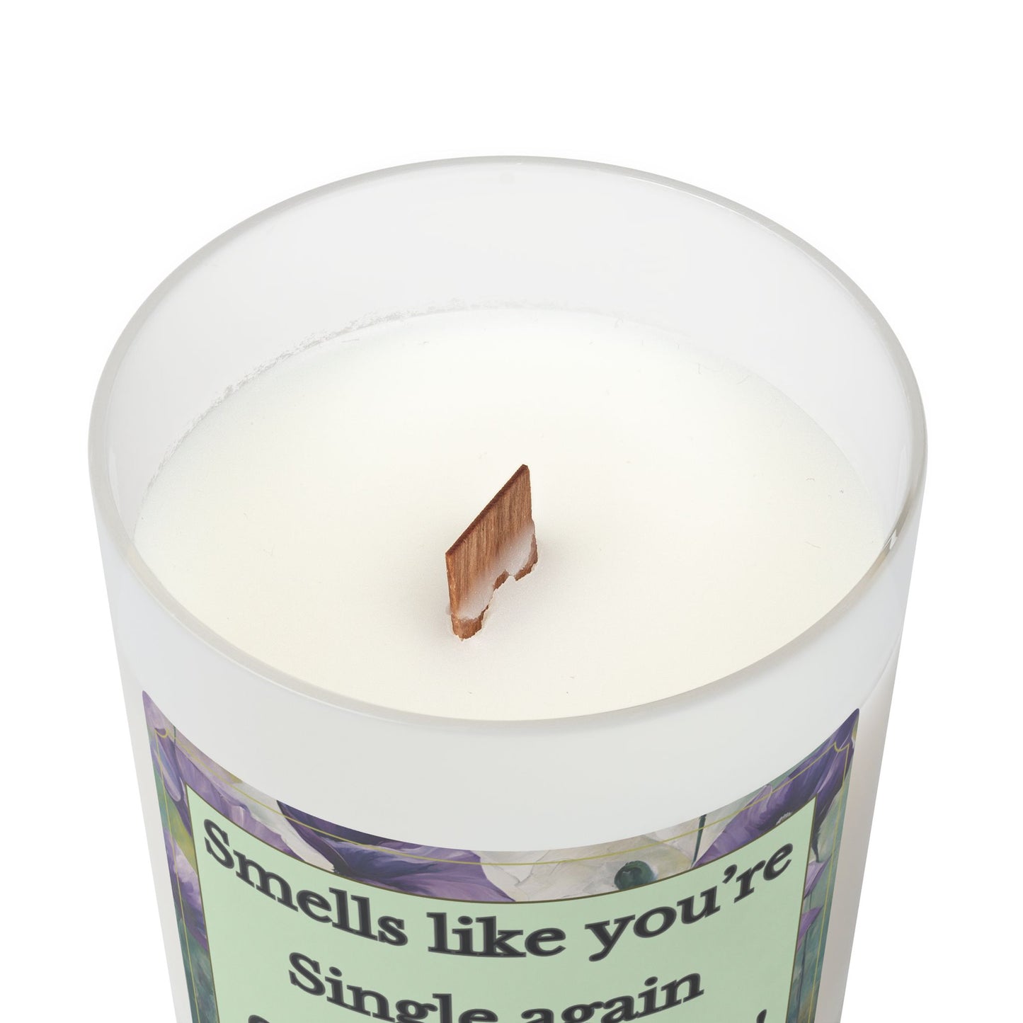 Artisanal Coconut Soy Frosted Glass Candle with Wooden Wick and Raw Maple Lid 11 oz Hand Poured Single Person Funny Breakup Candle