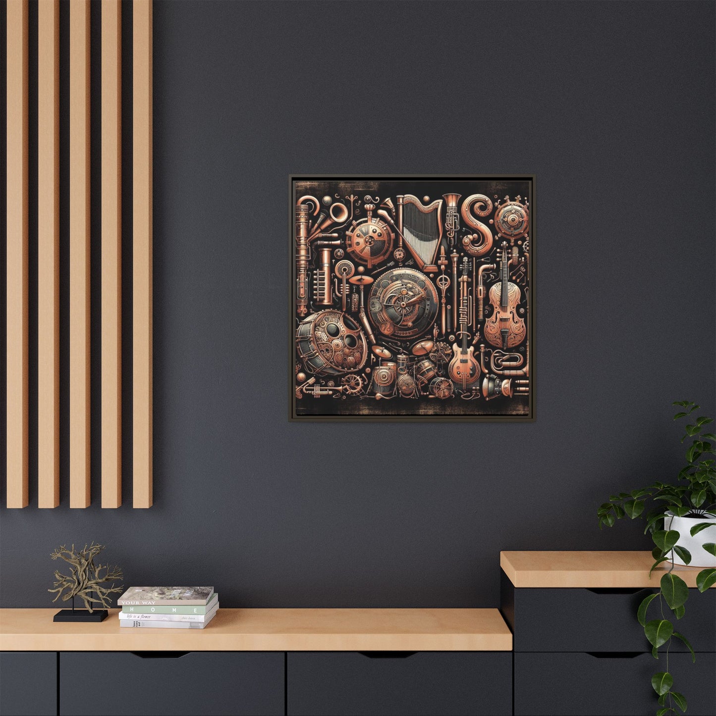 Modern Music-Themed Steampunk Style Print Abstract Design Unique Framed Canvas Print Wall Art Music Lover Gift Decor 3 frame colors