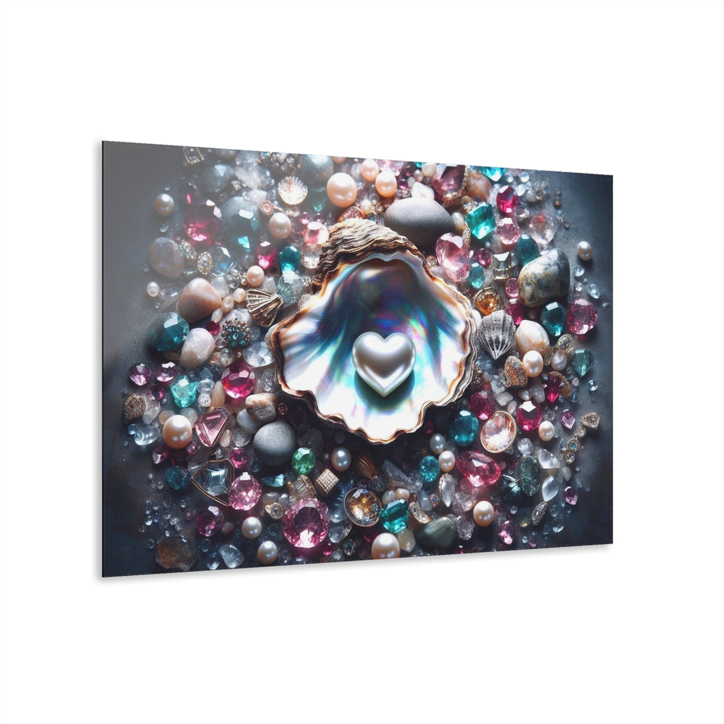Heart-shaped Pearl in Oyster Shell Acrylic Print with French Cleat Salt-life Oceanic Nature Wall Art Beachy Relaxing Artwork Modern Decor