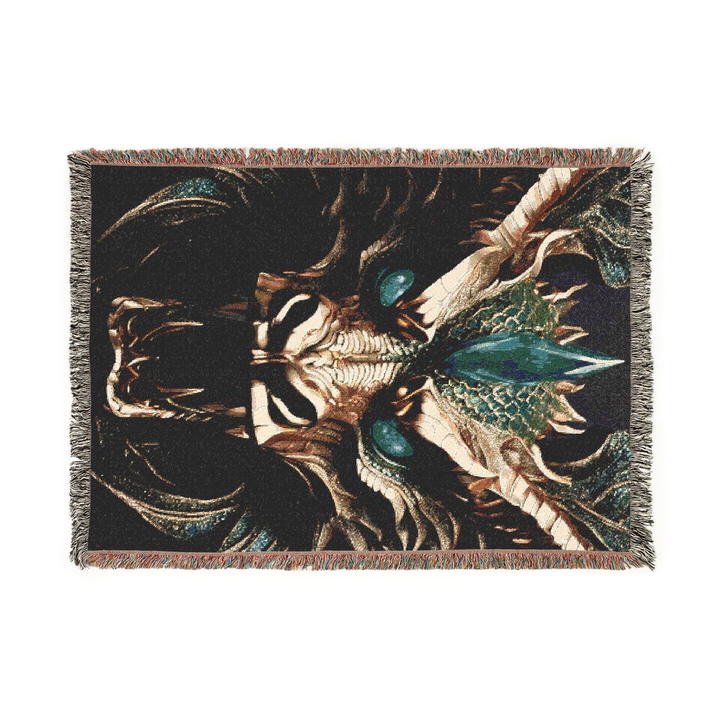 Roaring Dragon Cozy Reading Throw for Book Lovers Cotton Woven Fringed Picnic Blanket Wall Art