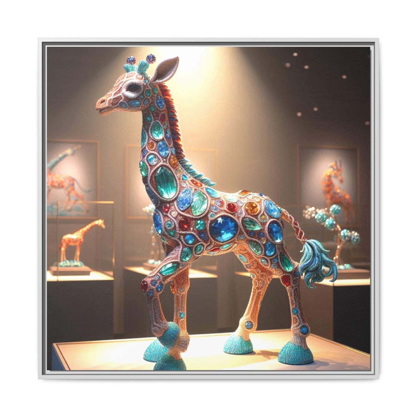 Bejeweled Giraffe Framed Canvas Print Wall Art Unique Fashion Designer Haute Couture Fashionista Animal Lover Gift Decor 3 Frame Colors