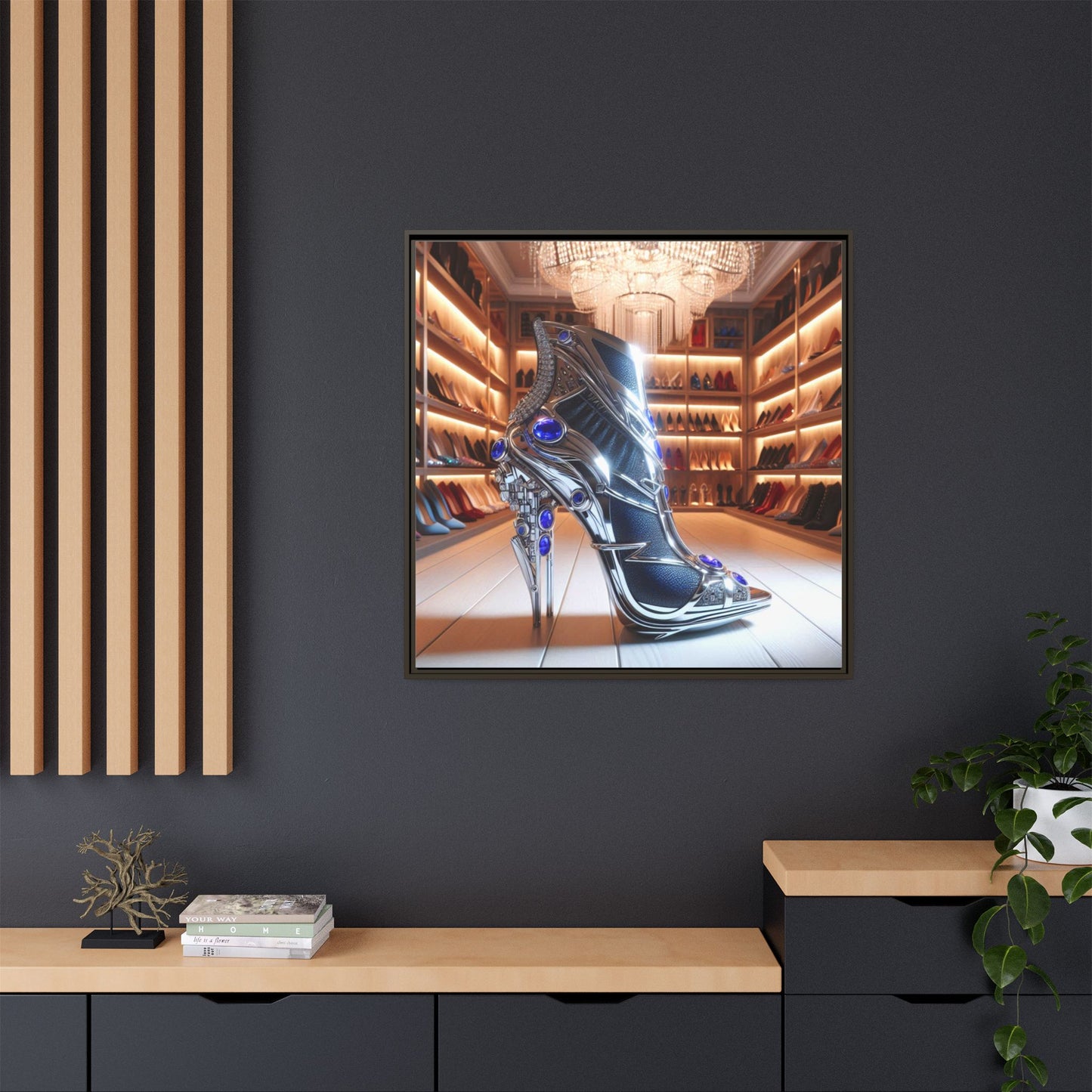 High Heel Shoe Framed Canvas Print Wall Art Unique Fashion Designer Style Haute Couture Shoe Lover Fashionista Gift Decor 3 Frame Colors