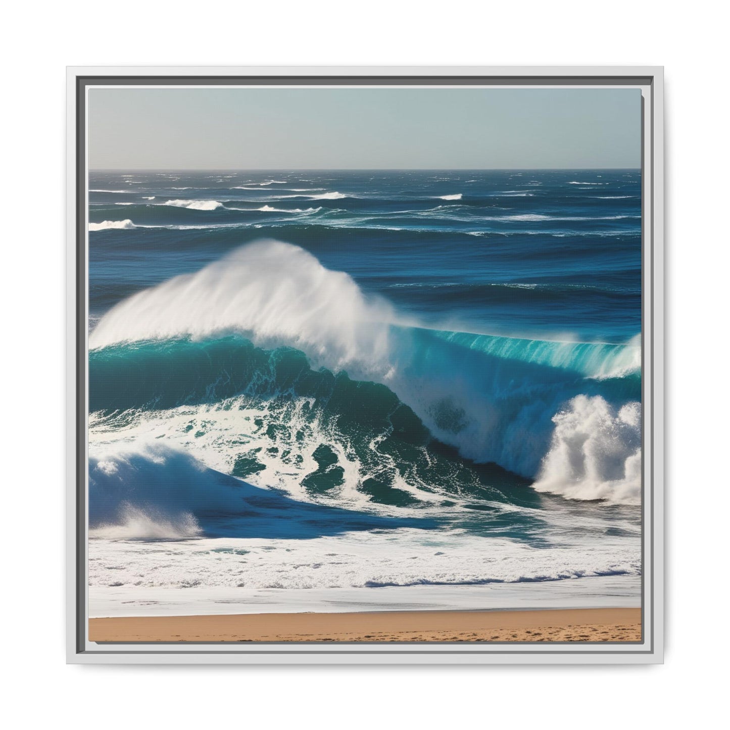 Peaceful Ocean Waves at the Beach Calm Sunny Day Framed Canvas Wall Art Vacation Oceanic Gift Nature Lover Zen Decor Gift 3 frame colors