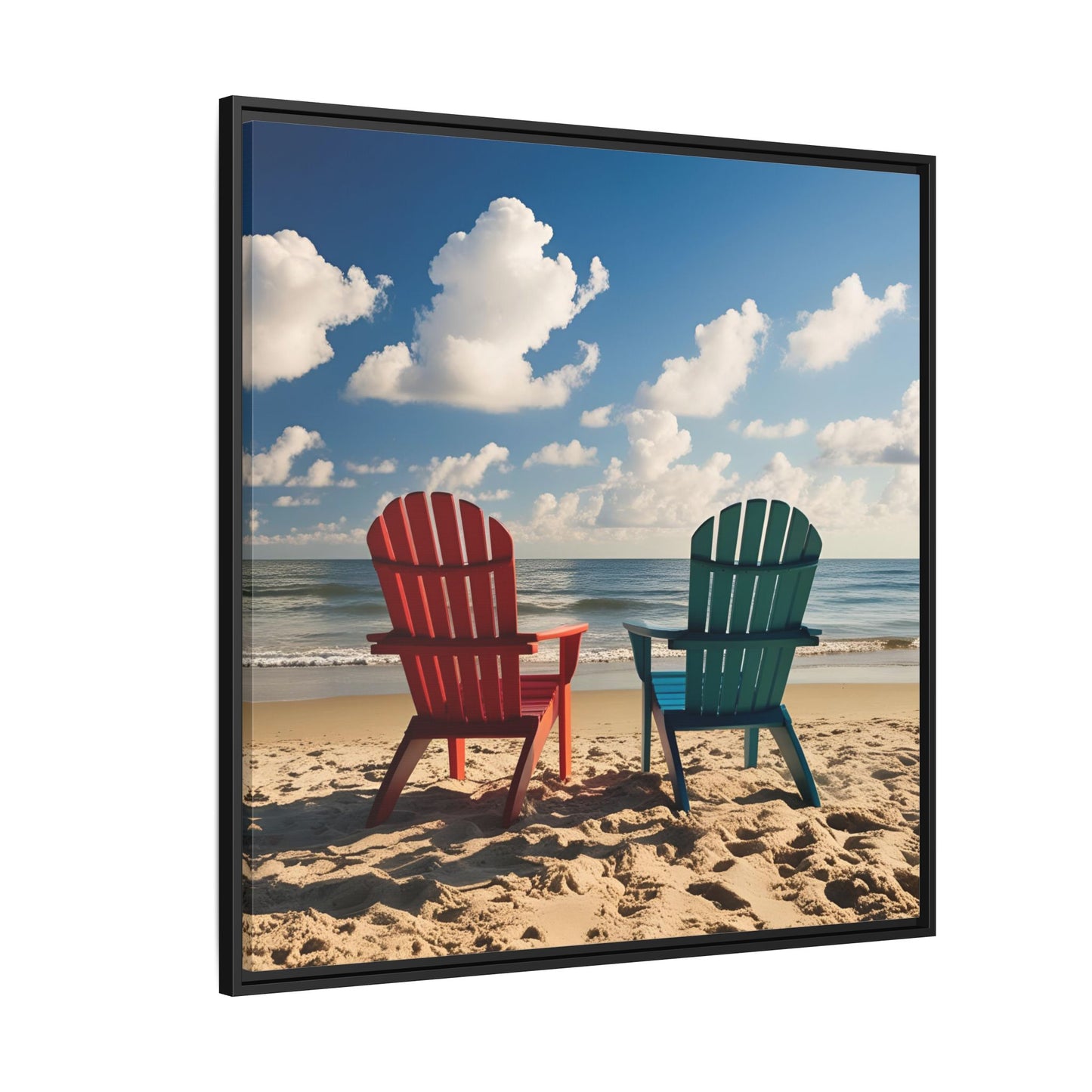 Chairs on the Beach Calm Sunny Day Framed Canvas Wall Art Beach Lover Vacation Oceanic Gift Nature Lover Peaceful Zen Gift 3 frame colors