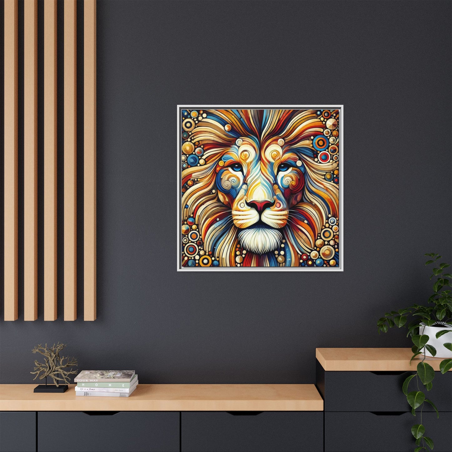 Modern Lion Print Abstract Design Unique Framed Canvas Print King of Jungle Wall Art Animal Lover Gift Nature Lover Decor 3 frame colors