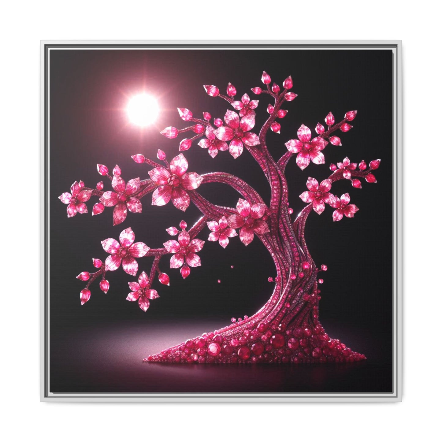 Pink Bejeweled Bonzai Tree Framed Canvas Print Wall Art Unique Nature Lover Asian Art Gift Decor 3 Frame Colors