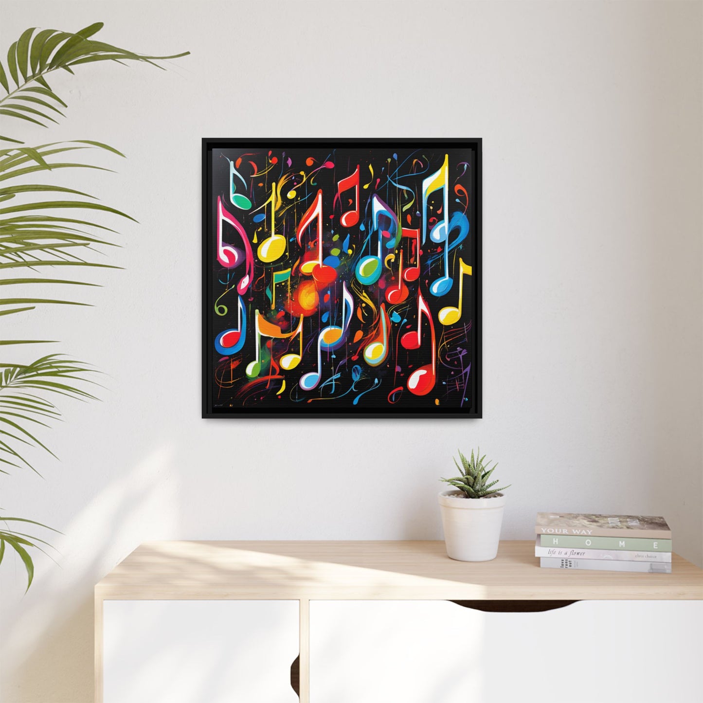 Modern Music-Themed Print Abstract Design Unique Framed Canvas Print Treble Clef Note Wall Art Music Lover Gift Decor 3 frame colors