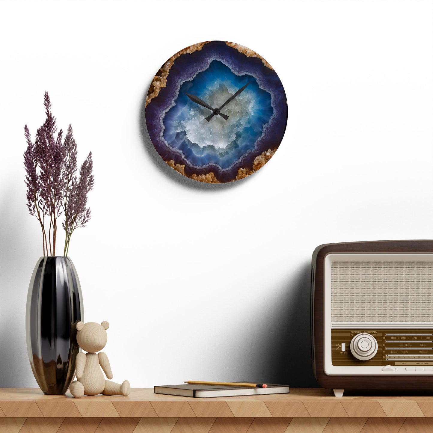 Blue Agate Crystal Geode Unique Design Acrylic Wall Clock Crystal Lover Gemologist Gift Nature Lover Rock Gift