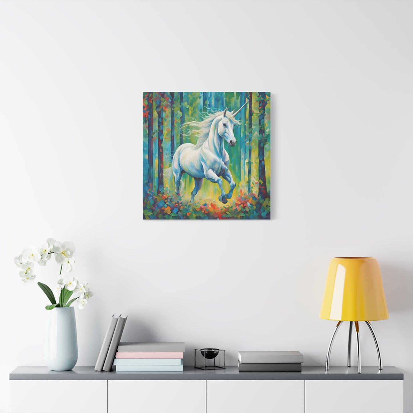 Unicorn Print Wall Art | Matte Canvas, Stretched, 1.25" | Fantasy Anime Modern Art Print Mystical Creature Gift