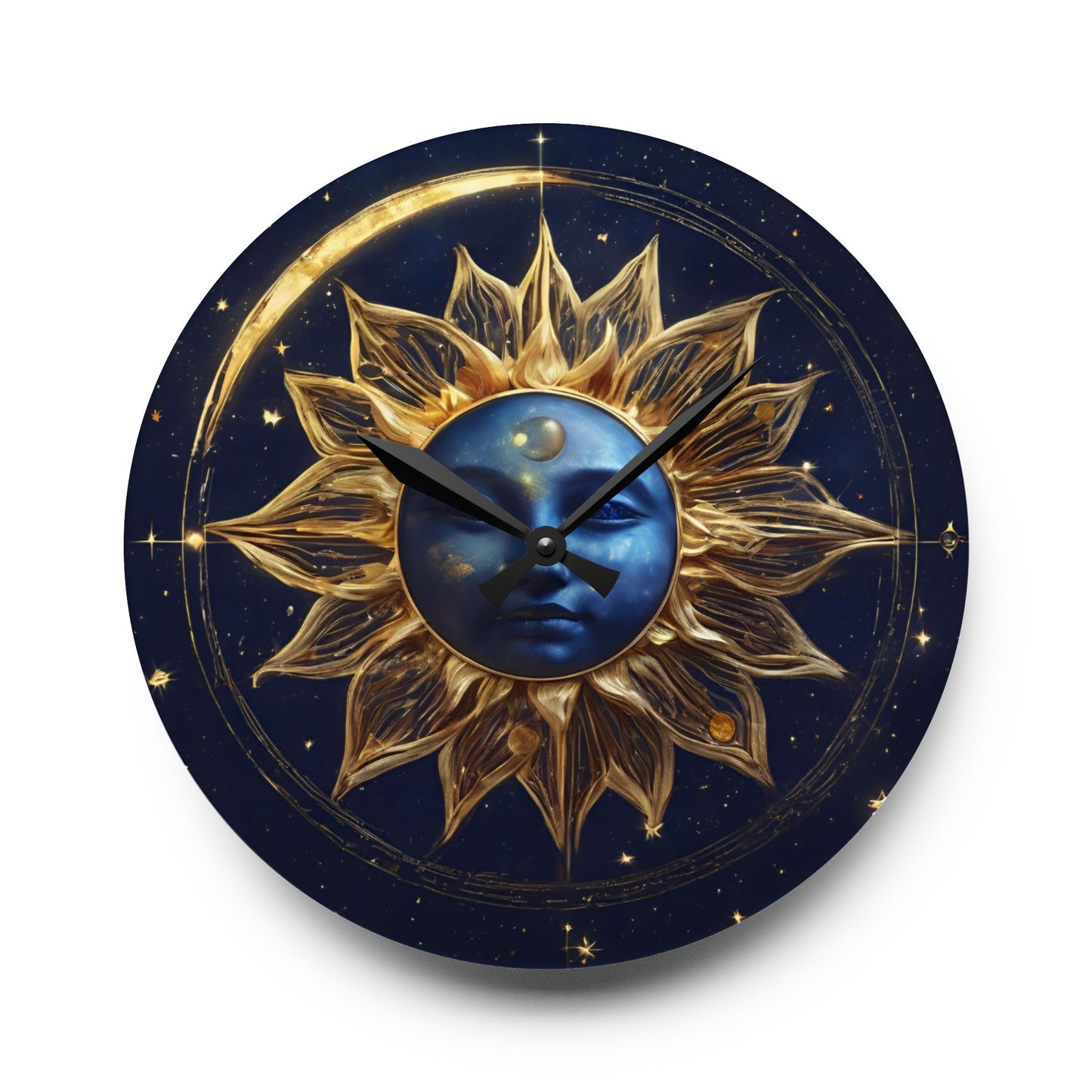 Boho Celestial Design Acrylic Office Clock Unique Colorful Wall Clock for Kitchen or Living Room Astrological Blue Moon Gift