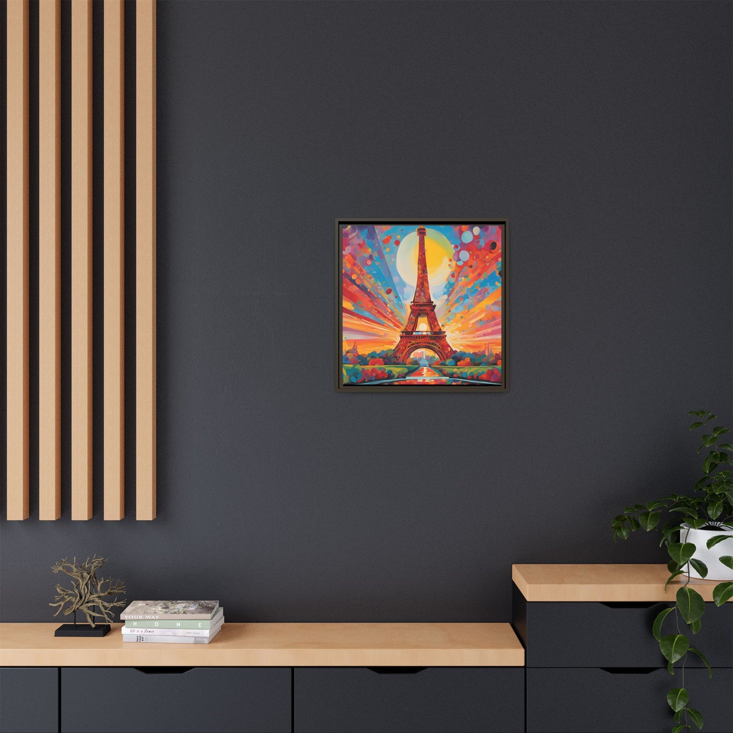 Modern Abstract Eiffel Tower Design Unique Framed Colorful Canvas Landscape Wall Art Paris France Gift Nature Lover Gift 3 frame colors