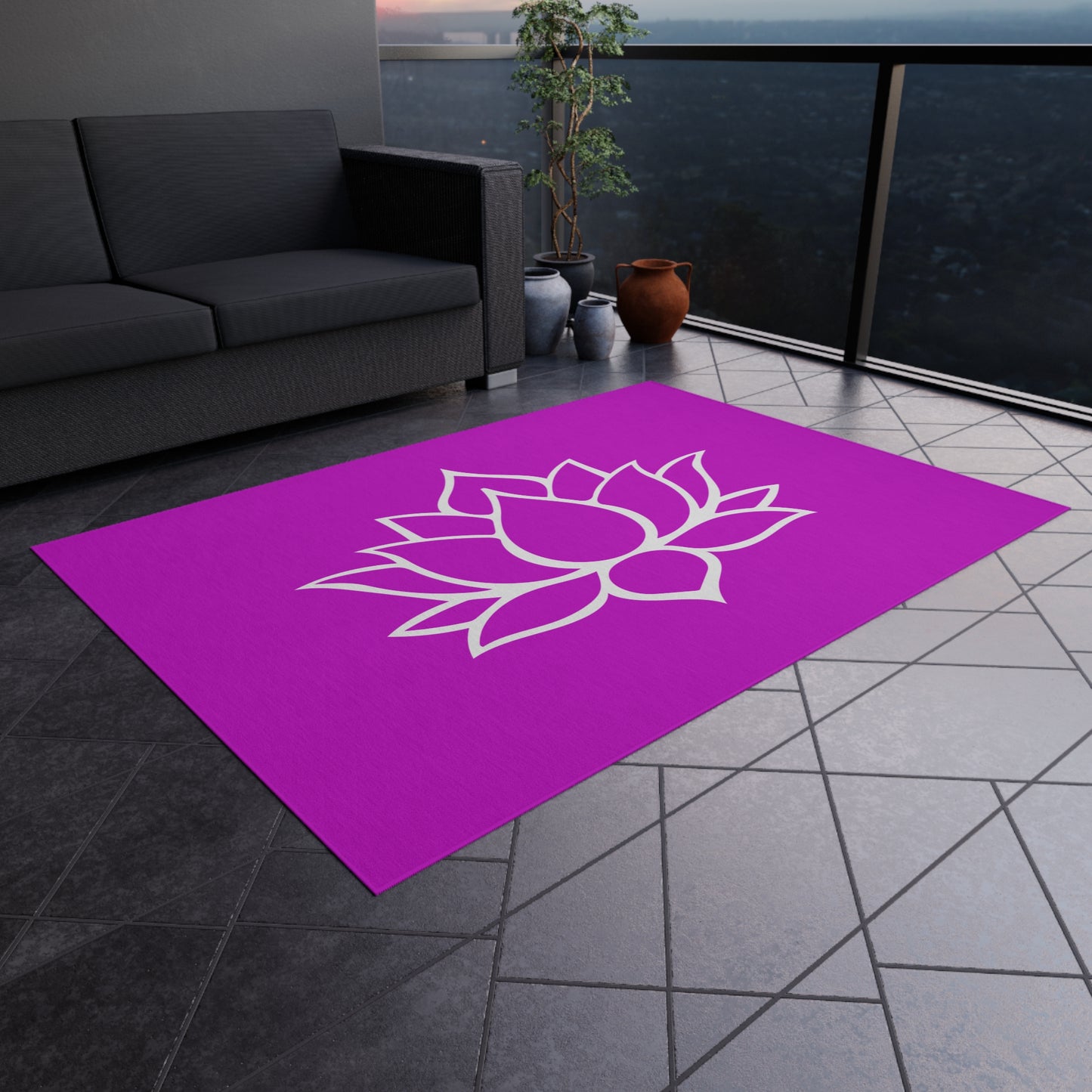 Zen Chenille Outdoor Rug with No-Skid Backing Cozy Outdoor Carpet Lotus Blossom Patio Decor Gazebo Rug Pool Area Decor Outdoor Kitchen Rug