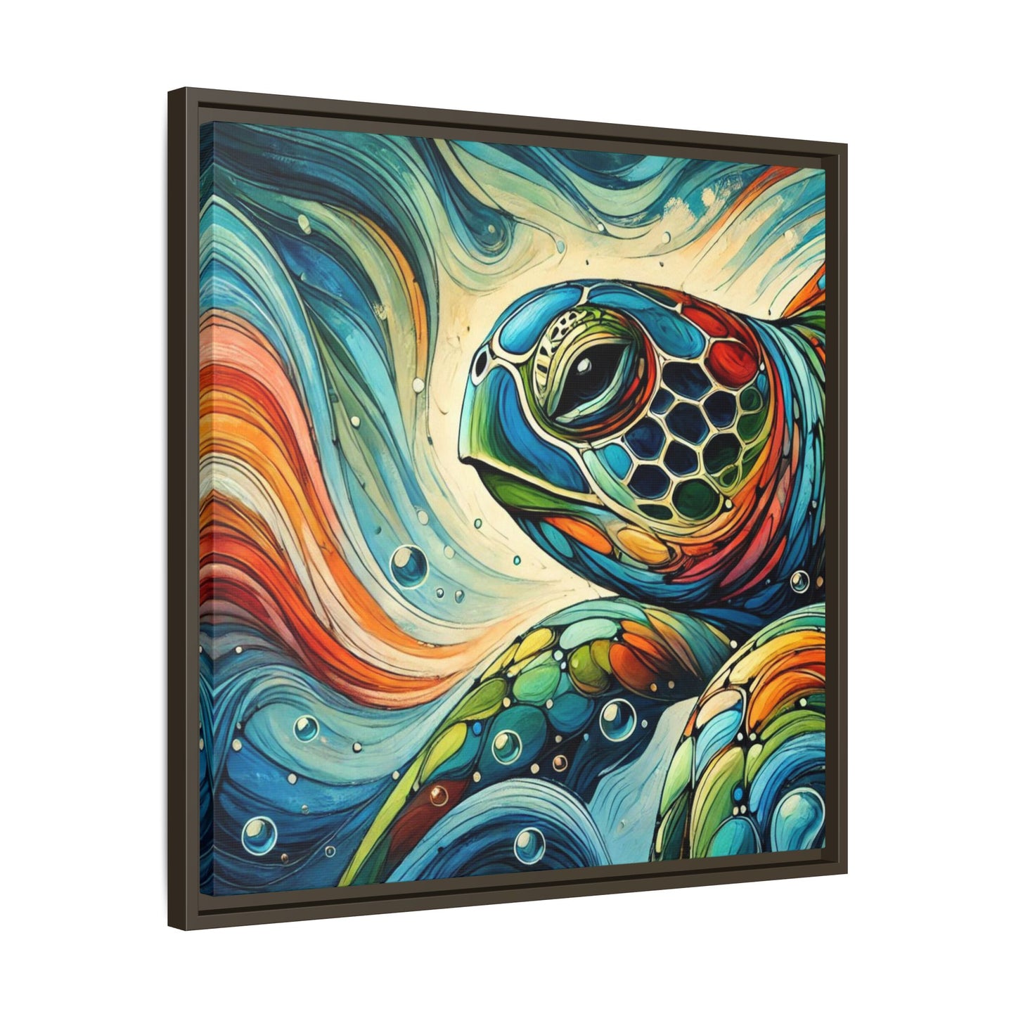 Modern Sea Turtle Print Abstract Design Unique Framed Canvas Print Oceanic Wall Art Animal Lover Gift Nature Lover Decor 3 frame colors