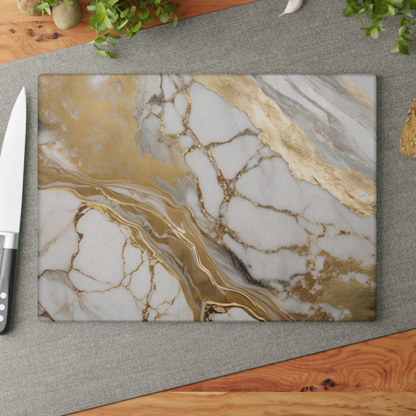 Kitchen Decor Glass Cutting Board Serving Tray with Quartz-look Design Cutting Board Gift for Home Cook Fun Marble-look Charcuterie Board