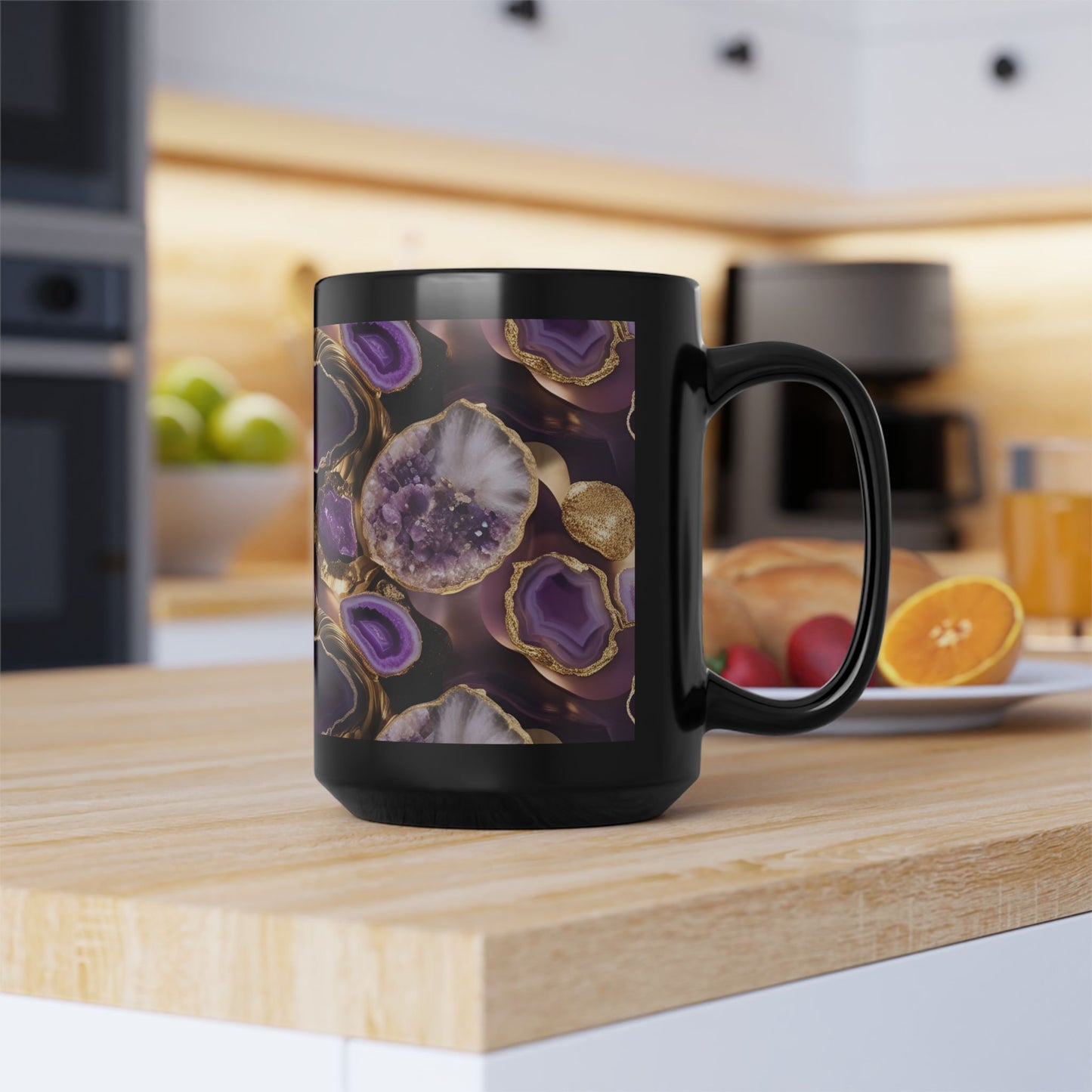 Ceramic Coffee Mug Geode-Inspired Image Nature Lover Ceramic Teacup Gardener Gift Agate-look Rock Lover 15oz Mug