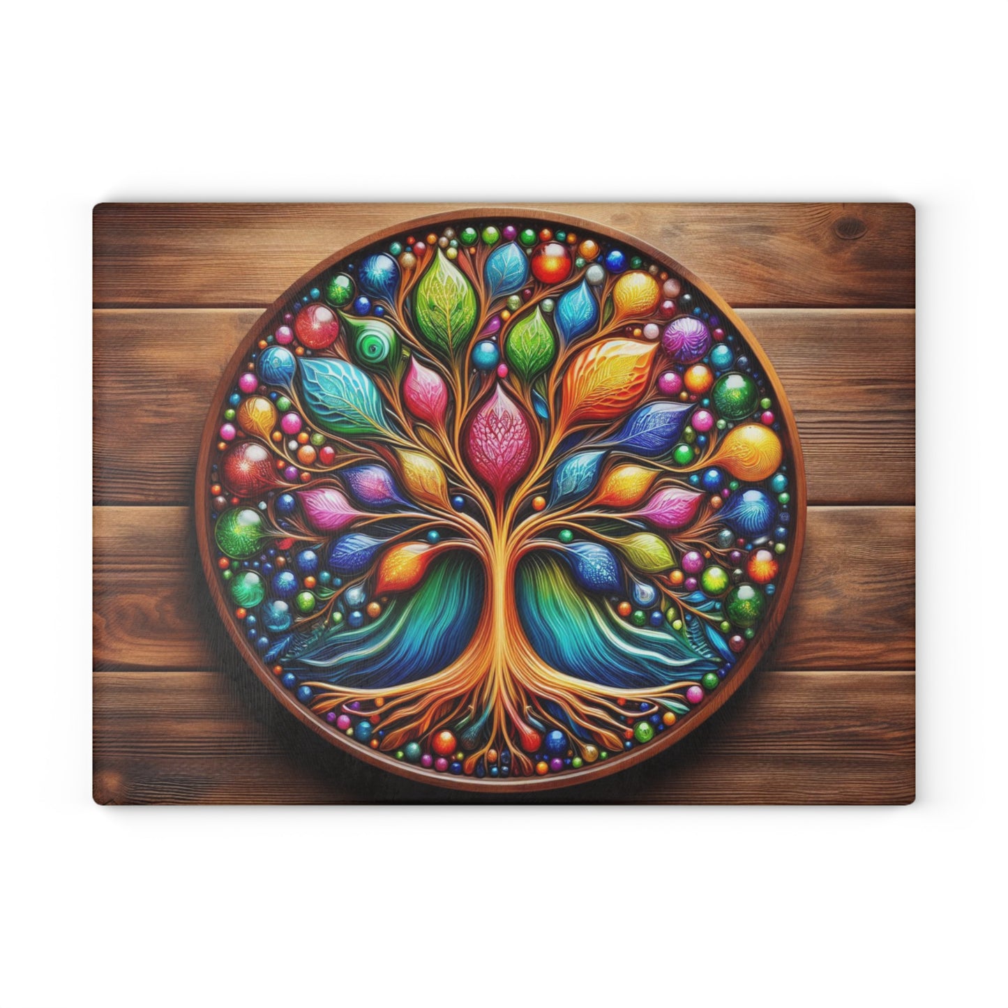 Kitchen Decor Glass Cutting Board Serving Tray with Tree of Life Design Cutting Board Gift for Home Cook Glass Charcuterie Board