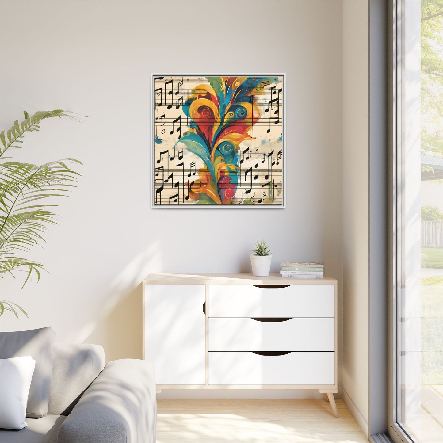 Modern Sheet Music-Themed Print Abstract Design Unique Framed Canvas Print Treble Clef Note Wall Art Music Lover Gift Decor 3 frame colors