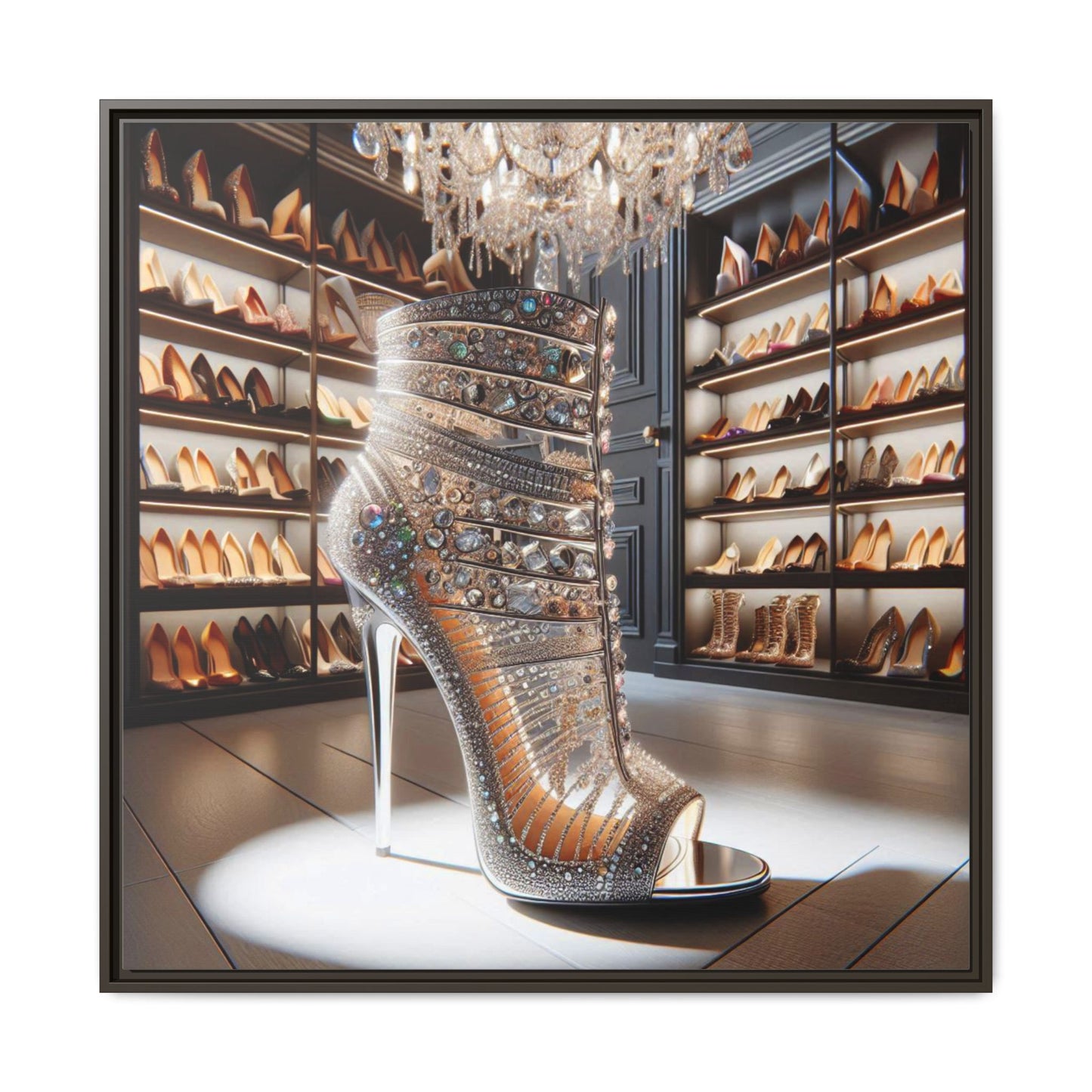 High Heel Shoe Framed Canvas Print Wall Art Unique Fashion Designer Style Haute Couture Shoe Lover Fashionista Gift Decor 3 Frame Colors