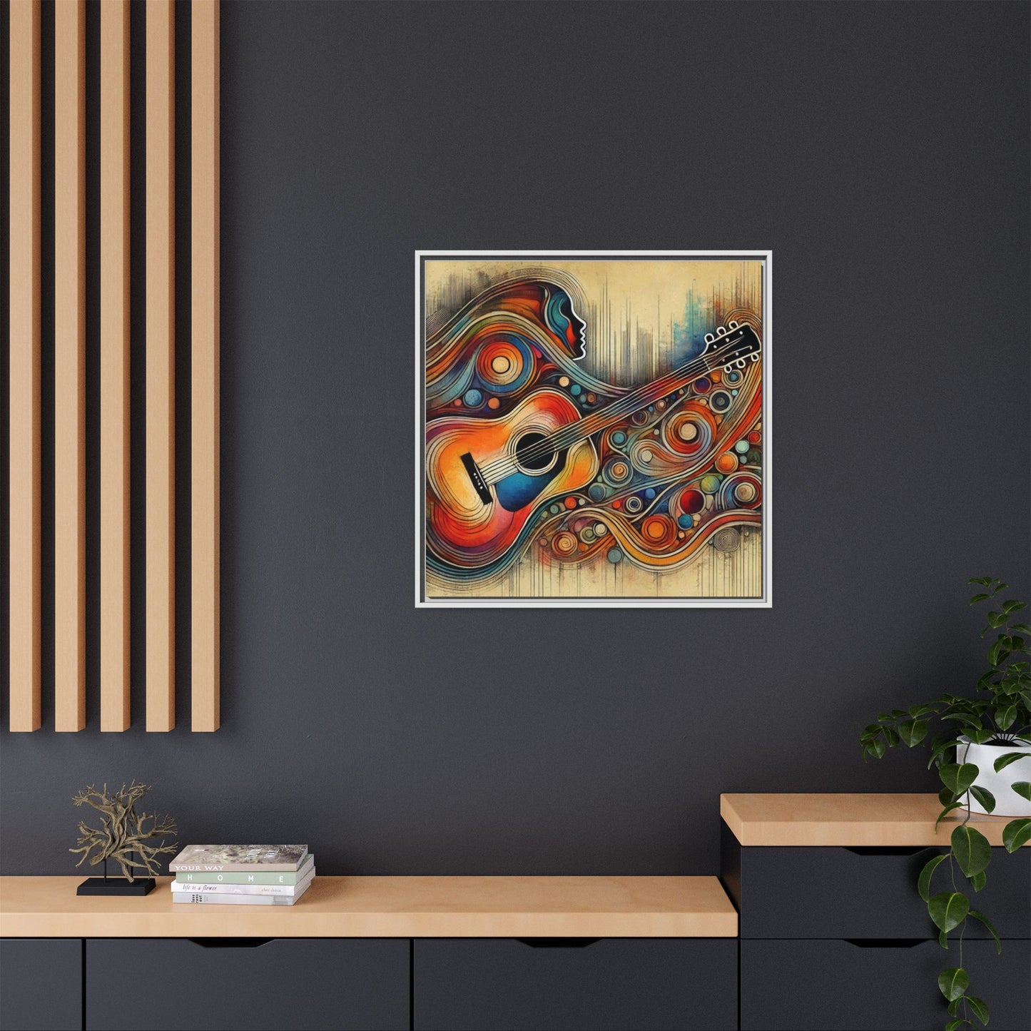 Modern Music-Themed Print Abstract Design Unique Framed Canvas Print Guitar Wall Art Music Lover Gift Decor 3 frame colors
