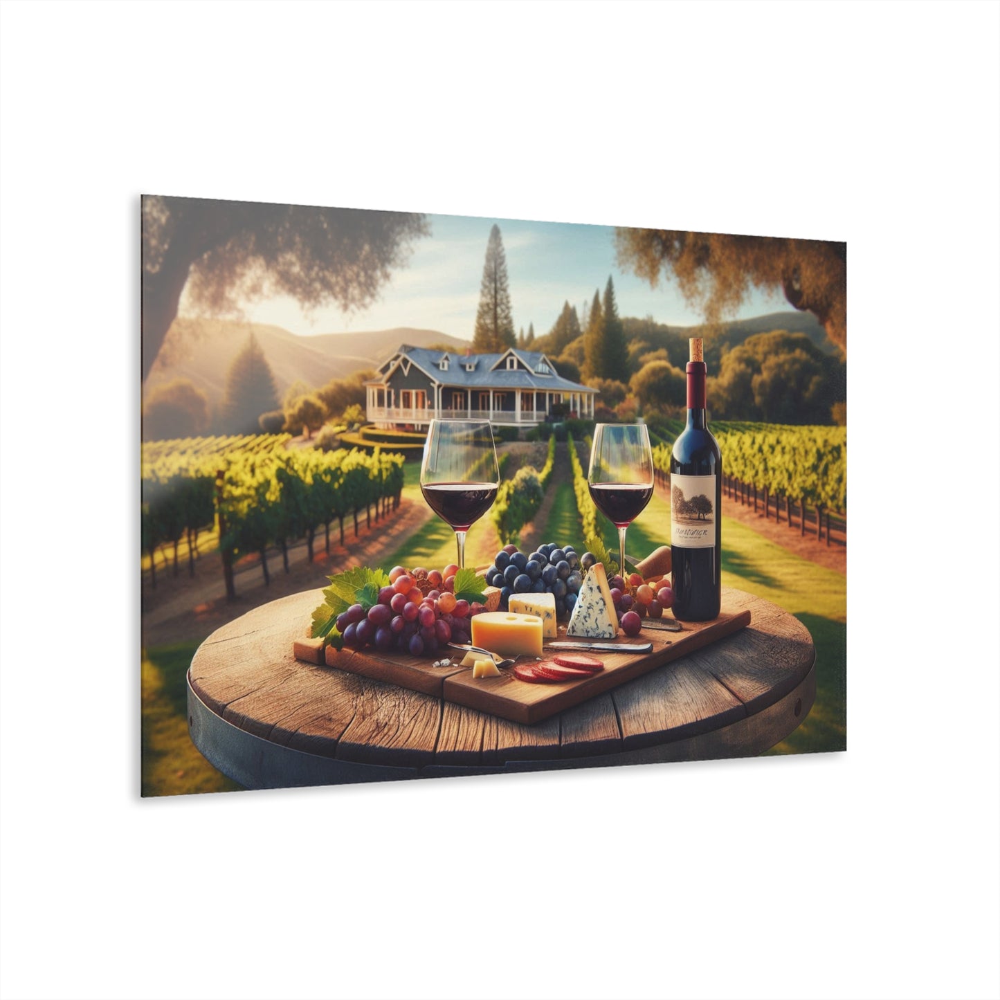 Rustic Vineyard Design Acrylic Print with Charcuterie Nature Lover Wall Art Fruit and Cheese Gift Farm Artwork Modern Garden Home Decor