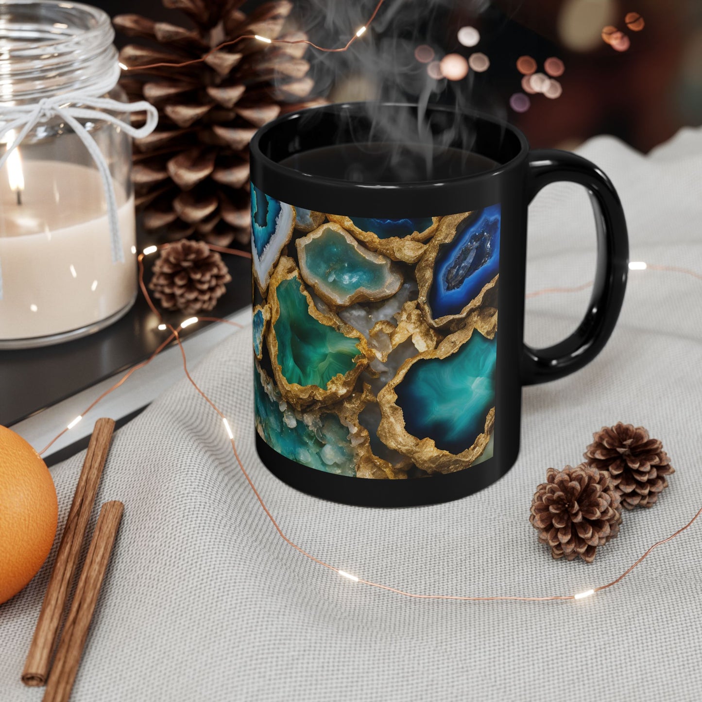 Blue Green and Gold Amethyst Crystal Geode Design Coffee Tea Hot Chocolate Mug Boho Gift for Her Nature Lover Gift Geology Rock Lover Gift