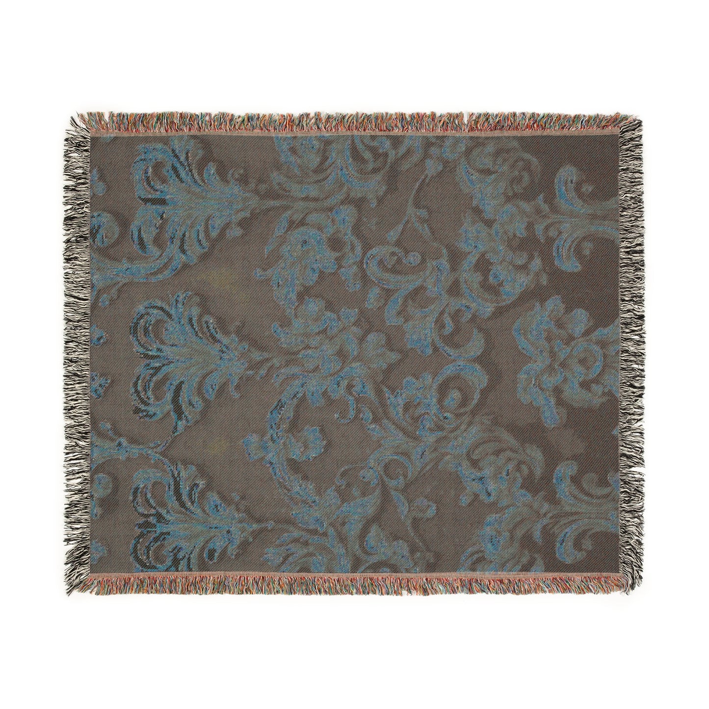 Retro Classic Damask Design Cozy Reading Throw for Book Lovers Cotton Woven Fringed Picnic Blanket Wall Art