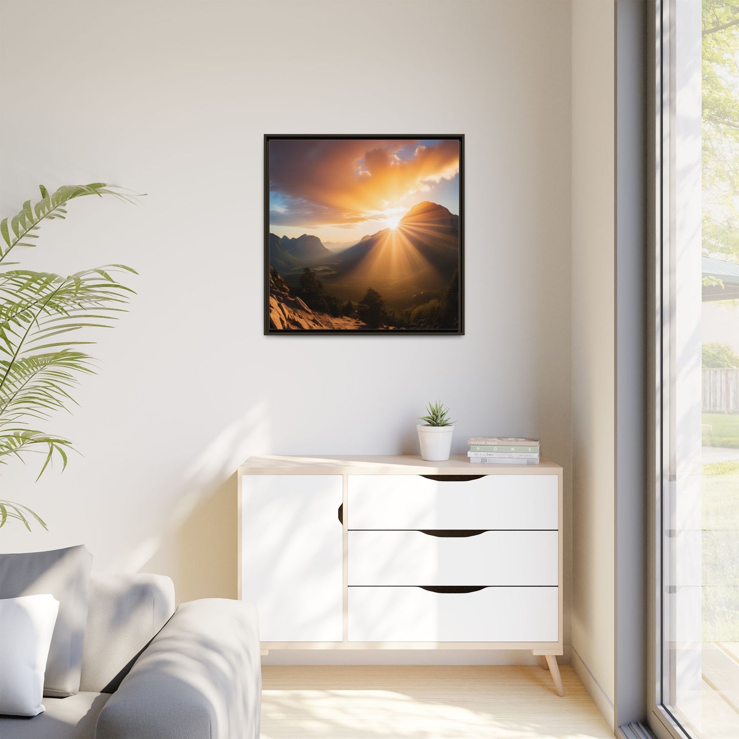 Sunrise in the Mountains Framed Canvas Wall Art Canyon Outdoors Vacation Gift Nature Lover Peaceful Zen Sunset Gift 3 frame colors