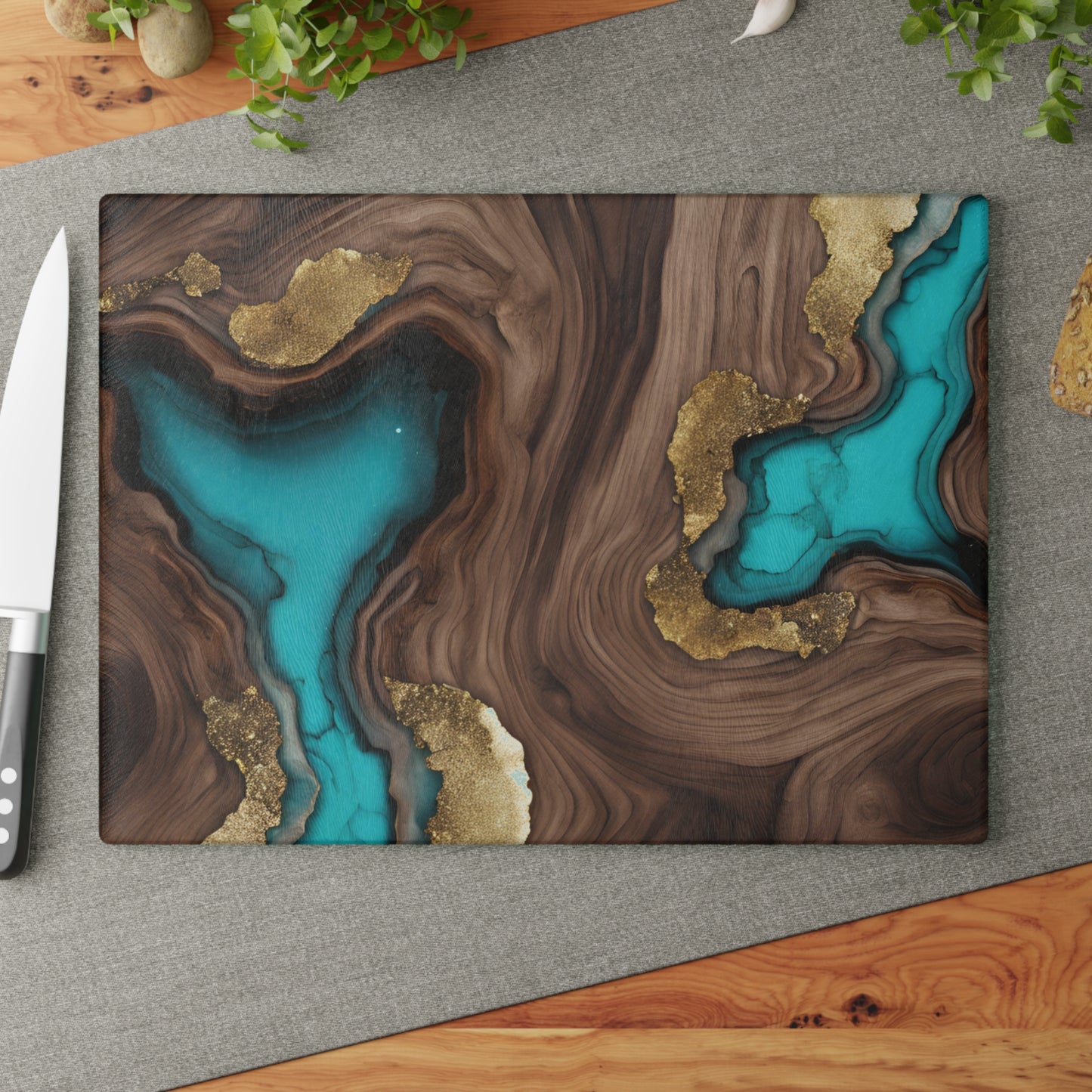 Kitchen Decor Glass Wood-look Image Nature Lover Cutting Board Serving Tray Home Cook Gift Colorful Geode-inspired Glass Charcuterie Board