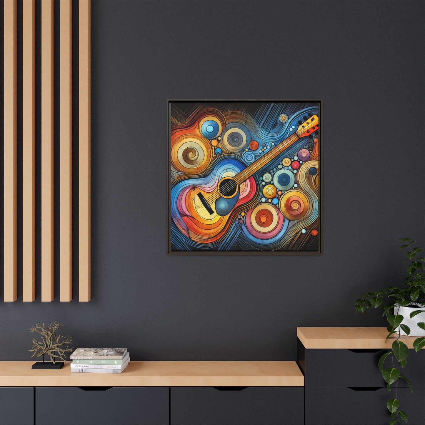 Modern Music-Themed Print Abstract Design Unique Framed Canvas Print Guitar Wall Art Music Lover Gift Decor 3 frame colors