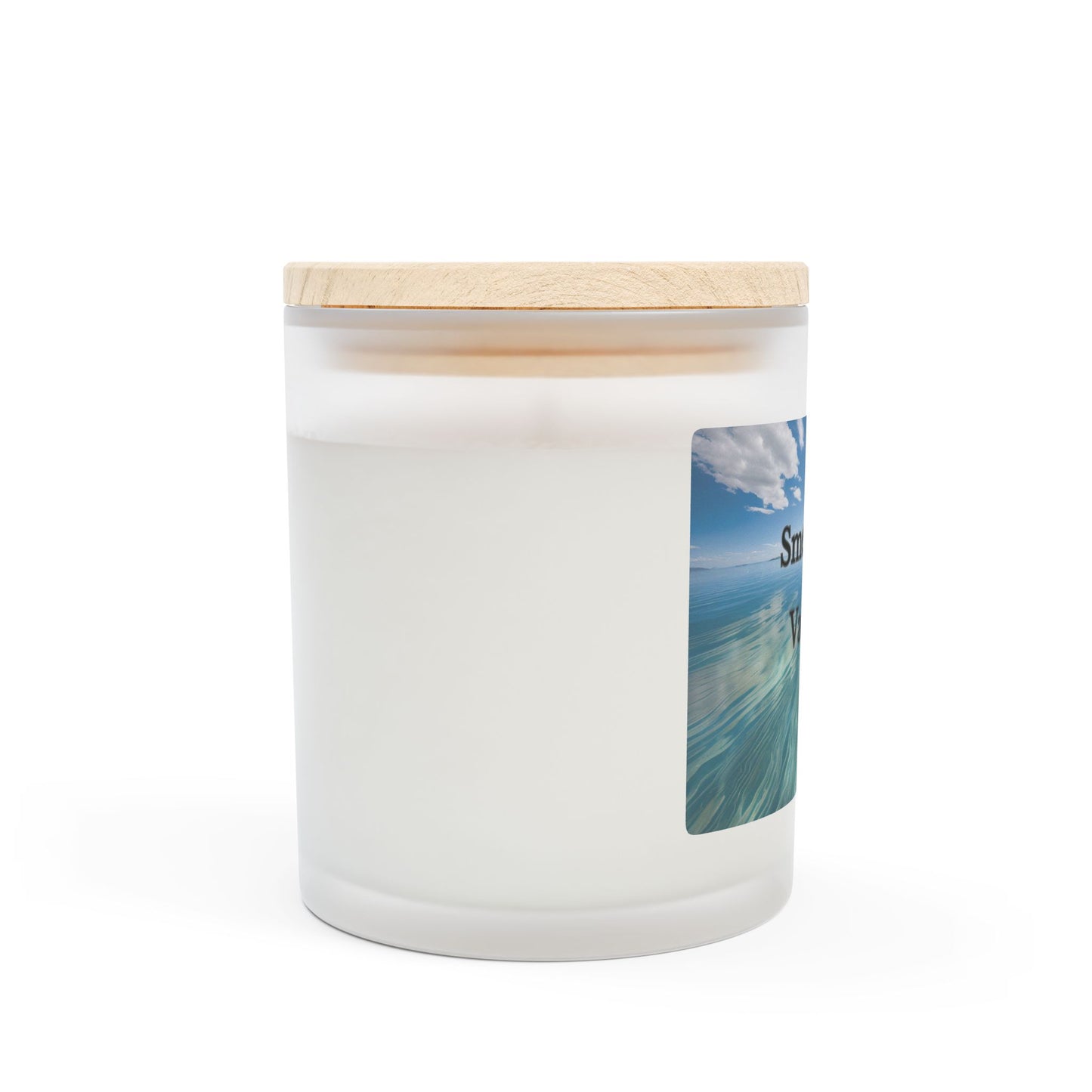 Artisanal Coconut Soy Frosted Glass Candle with Wooden Wick and Raw Maple Lid 11 oz Hand Poured Ocean Beachy Vacation Candle 50 hr burn time