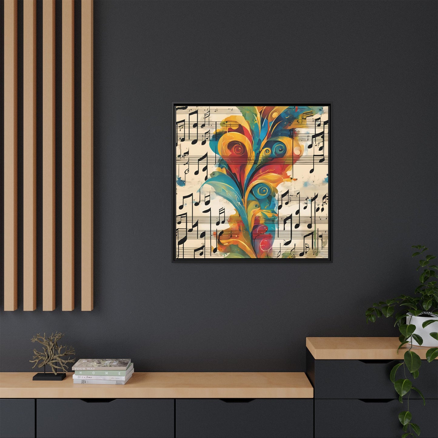 Modern Sheet Music-Themed Print Abstract Design Unique Framed Canvas Print Treble Clef Note Wall Art Music Lover Gift Decor 3 frame colors