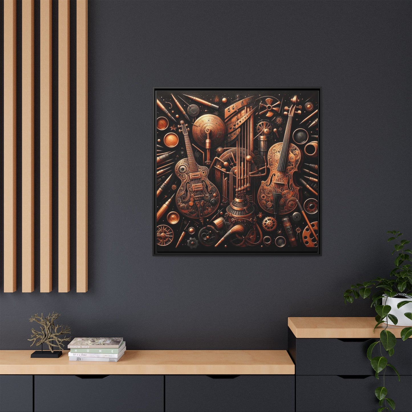 Modern Music-Themed Print Abstract Design Unique Framed Canvas Print Steampunk Wall Art Music Lover Gift Decor 3 frame colors