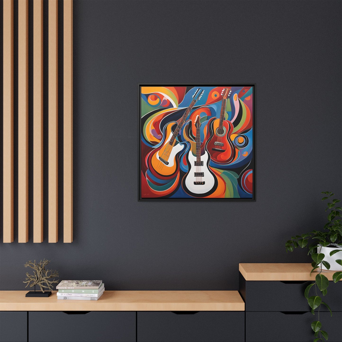 Modern Music-Themed Print Abstract Design Unique Framed Canvas Print Guitar Wall Art Music Lover Gift Decor 3 frame colors