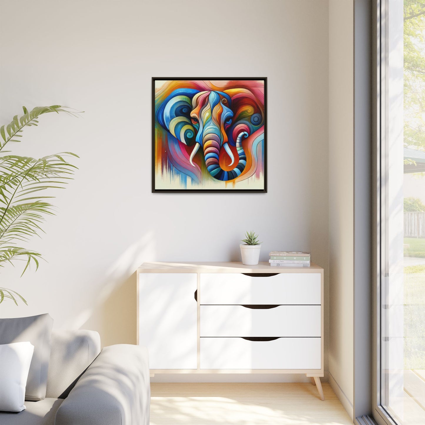 Modern Elephant Print Abstract Design Unique Framed Canvas Print African Wall Art Animal Lover Gift Nature Lover Decor 3 frame colors