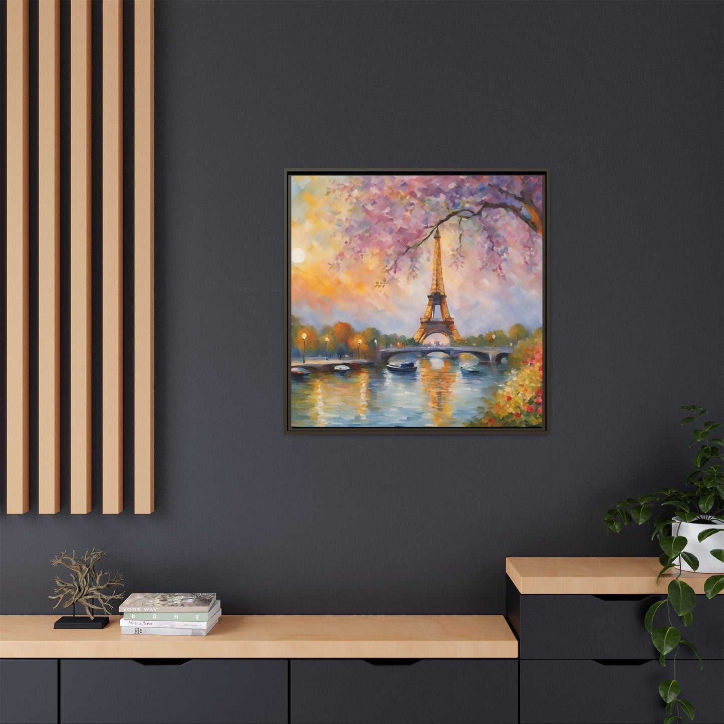 Modern Abstract Eiffel Tower Design Unique Framed Canvas Landscape Wall Art Paris France Gift Nature Lover Gift 3 frame colors