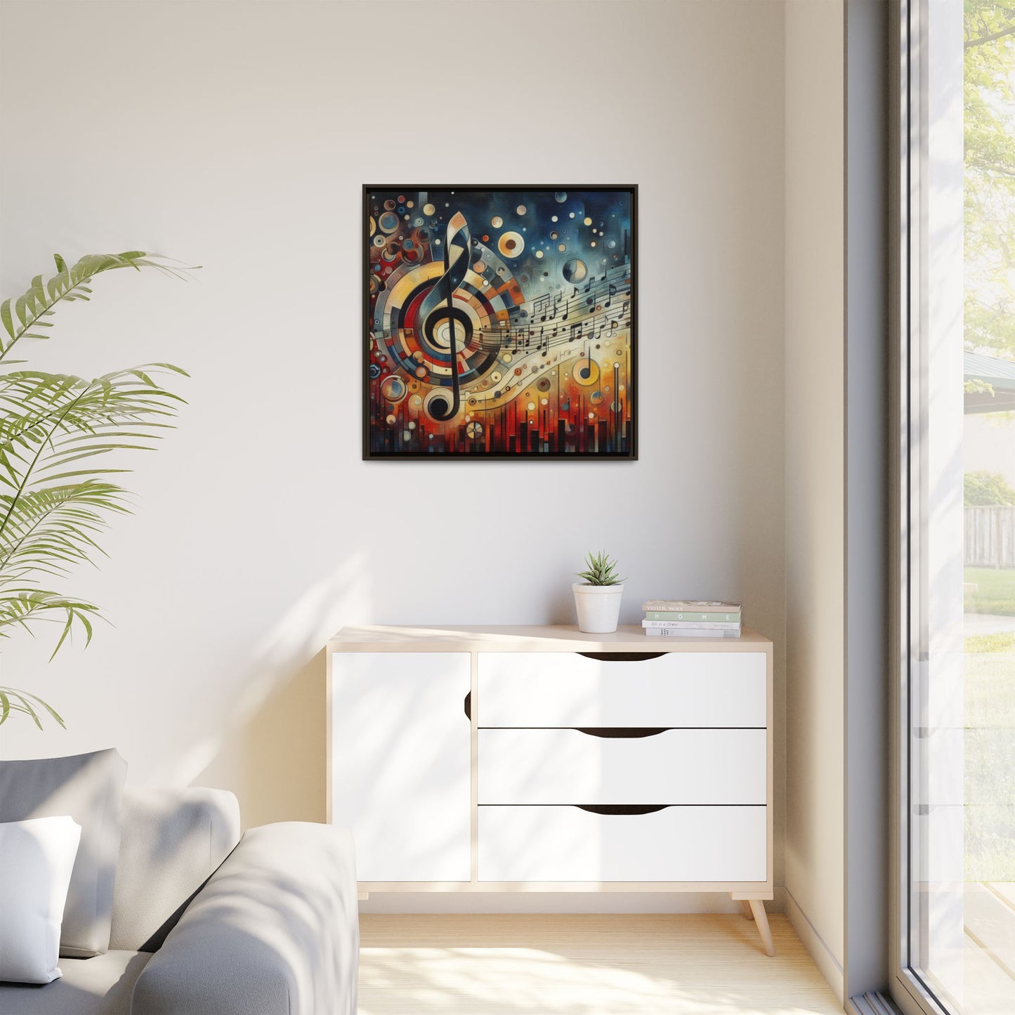 Modern Music-Themed Print Abstract Design Unique Framed Canvas Print Treble Clef Note Wall Art Music Lover Gift Decor 3 frame colors