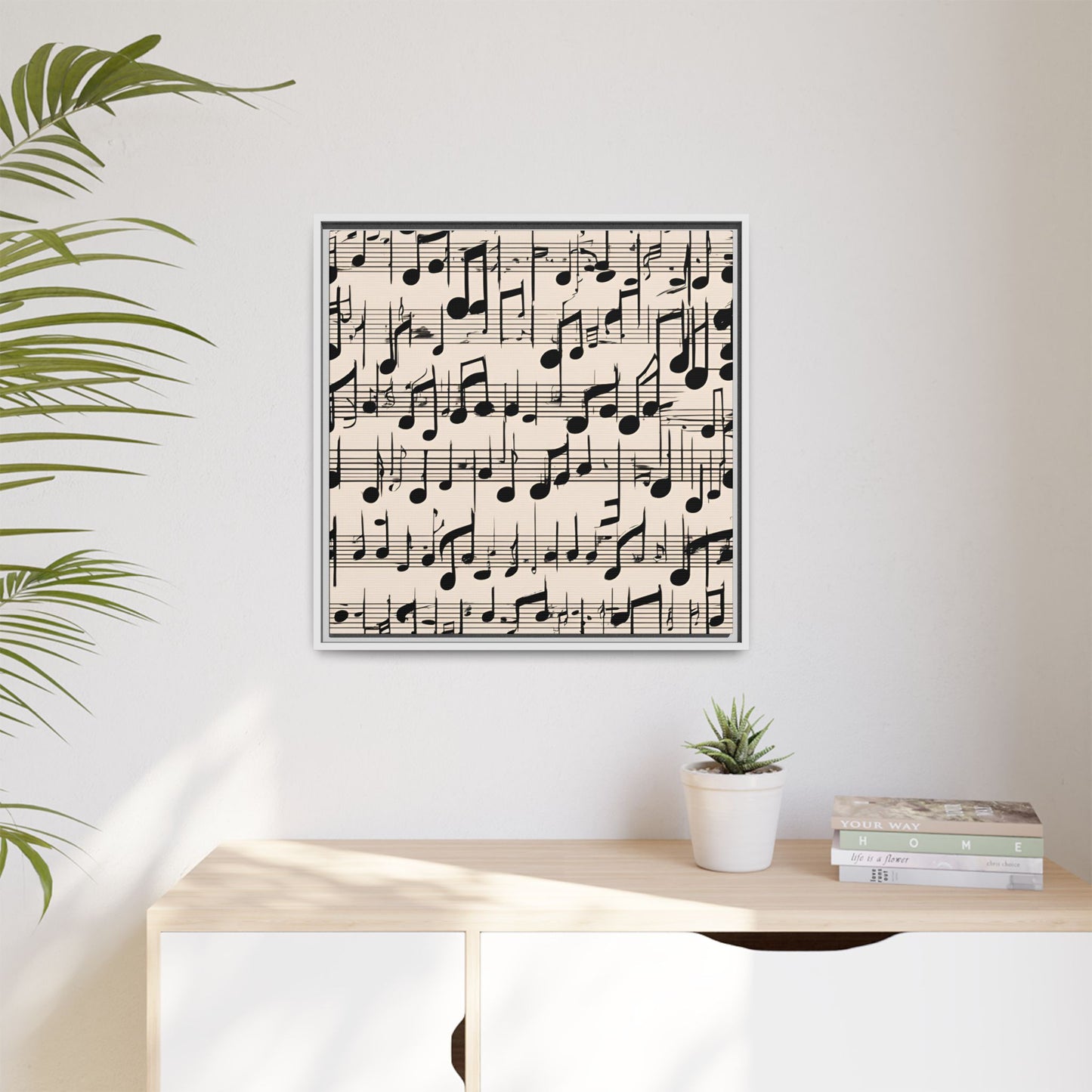 Music-Themed Print Abstract Sheet Music Design Unique Framed Canvas Print Treble Clef Note Wall Art Music Lover Gift Decor 3 frame colors