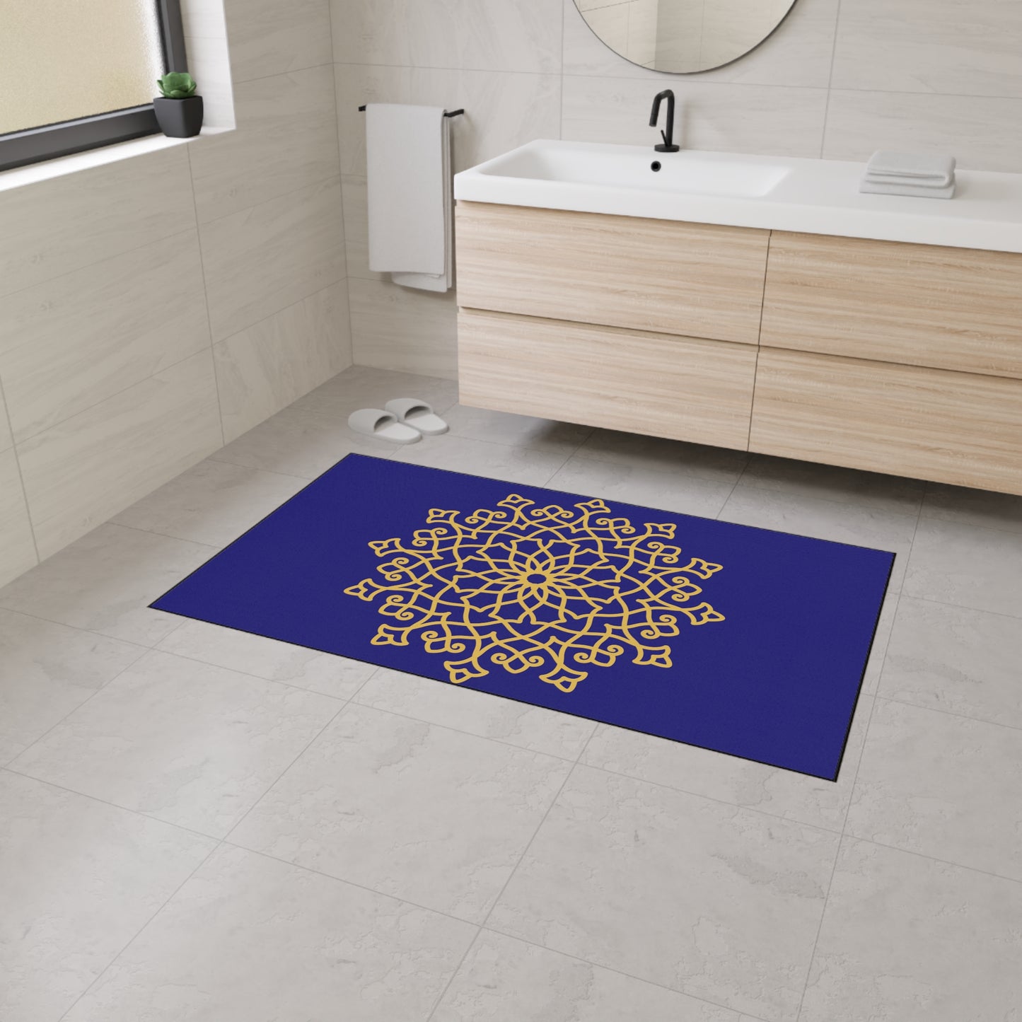 Decorative Heavy Duty Non-Slip Floor Mat Stylish Design Perfect for Entryway Kitchen Décor Blue Floral Geometric Design Rug Bathroom Mat