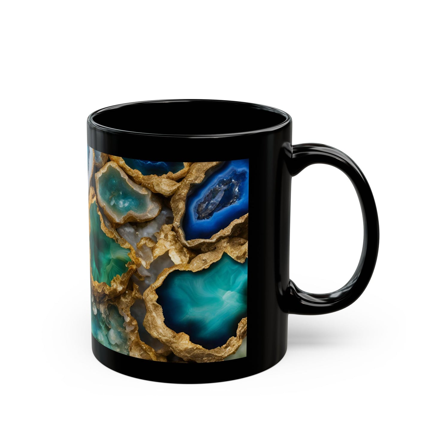Blue Green and Gold Amethyst Crystal Geode Design Coffee Tea Hot Chocolate Mug Boho Gift for Her Nature Lover Gift Geology Rock Lover Gift