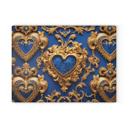 Kitchen Decor Glass Cutting Board Serving Tray with Heart Design Retro Damask Pattern Cutting Board Gift for Home Cook Charcuterie Board