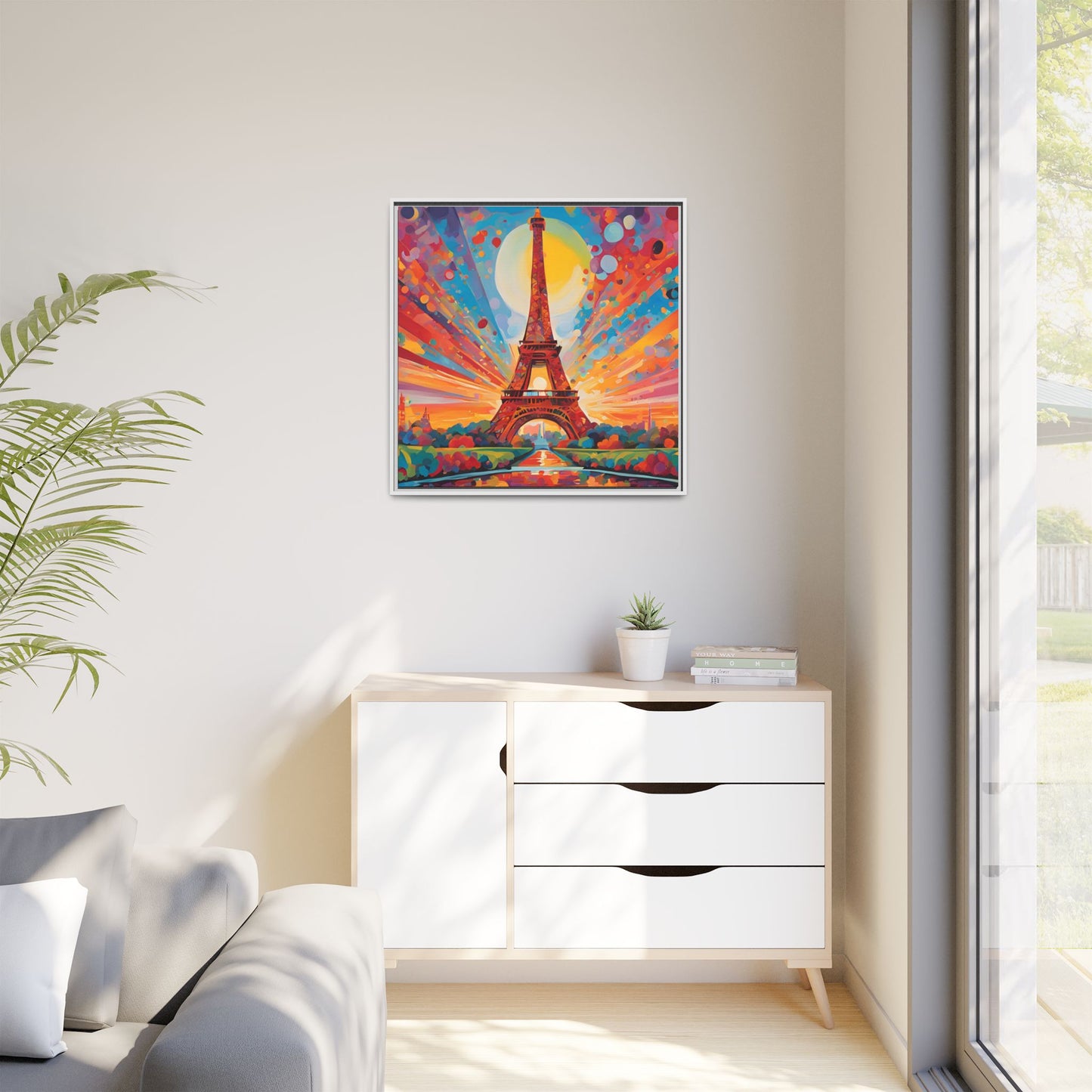 Modern Abstract Eiffel Tower Design Unique Framed Colorful Canvas Landscape Wall Art Paris France Gift Nature Lover Gift 3 frame colors
