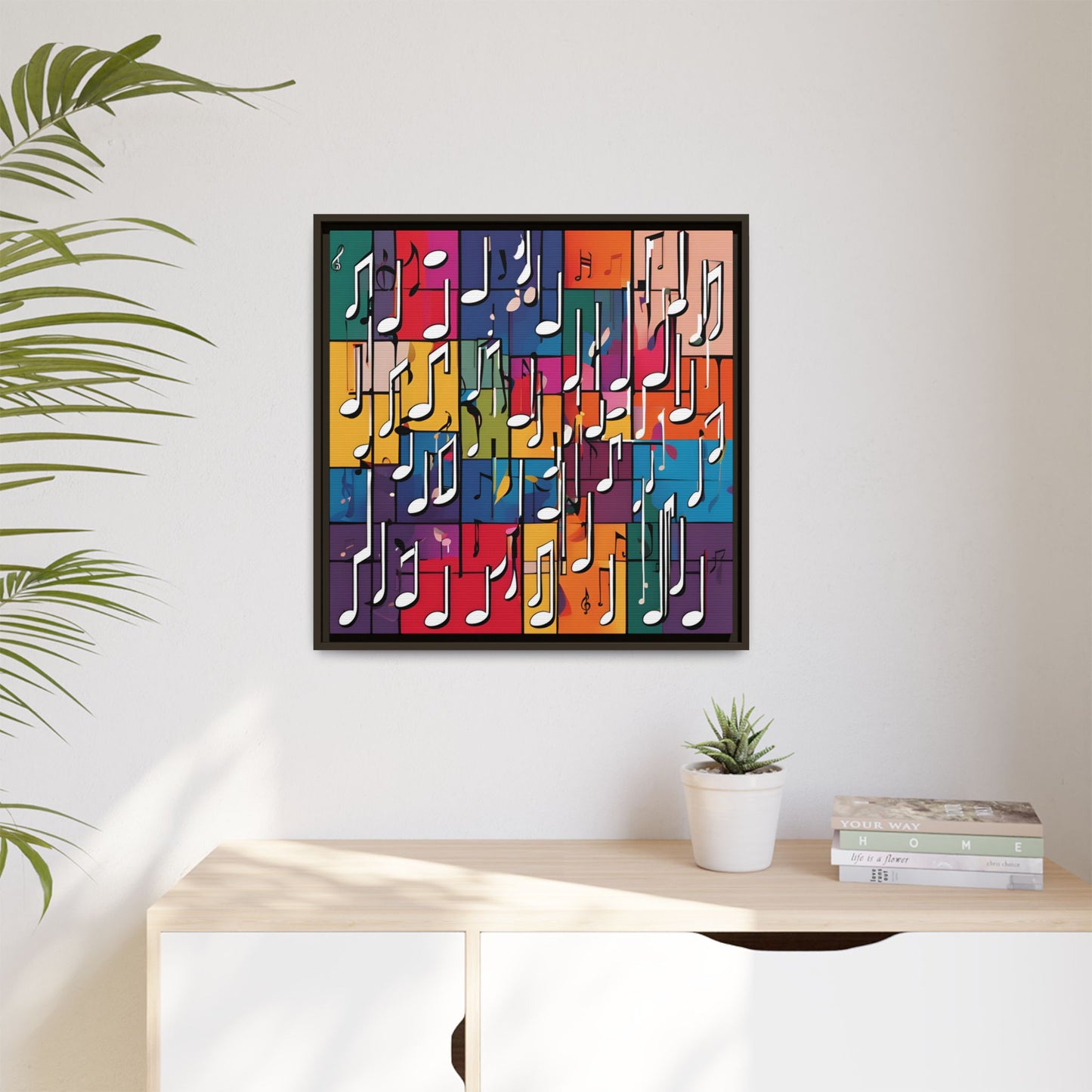 Modern Music-Themed Print Abstract Design Unique Framed Canvas Print Treble Clef Note Wall Art Music Lover Gift Decor 3 frame colors