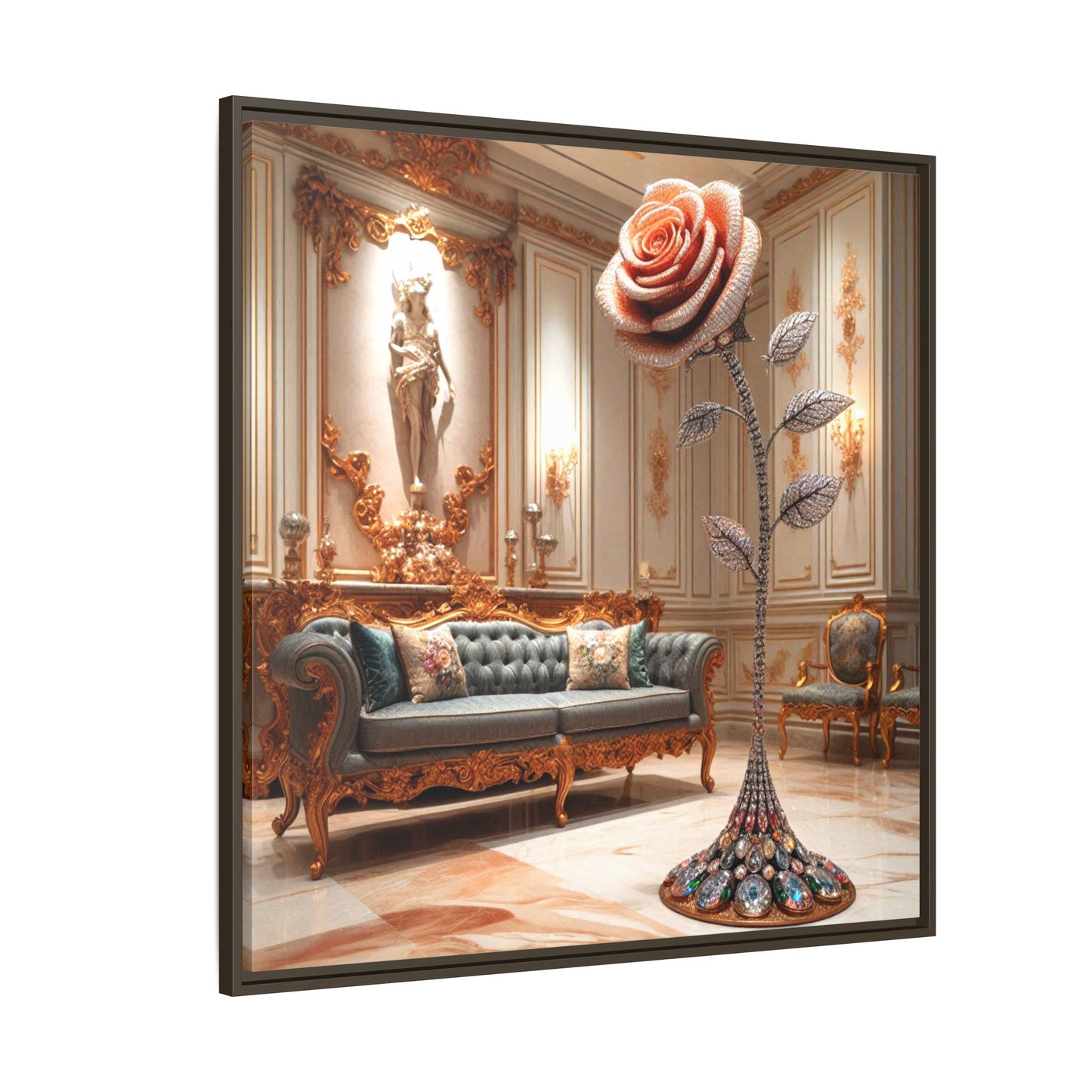Bejeweled Rose Framed Canvas Print Wall Art Unique Fashion Designer Haute Couture Fashionista Flower Lover Gift Decor 3 Frame Colors