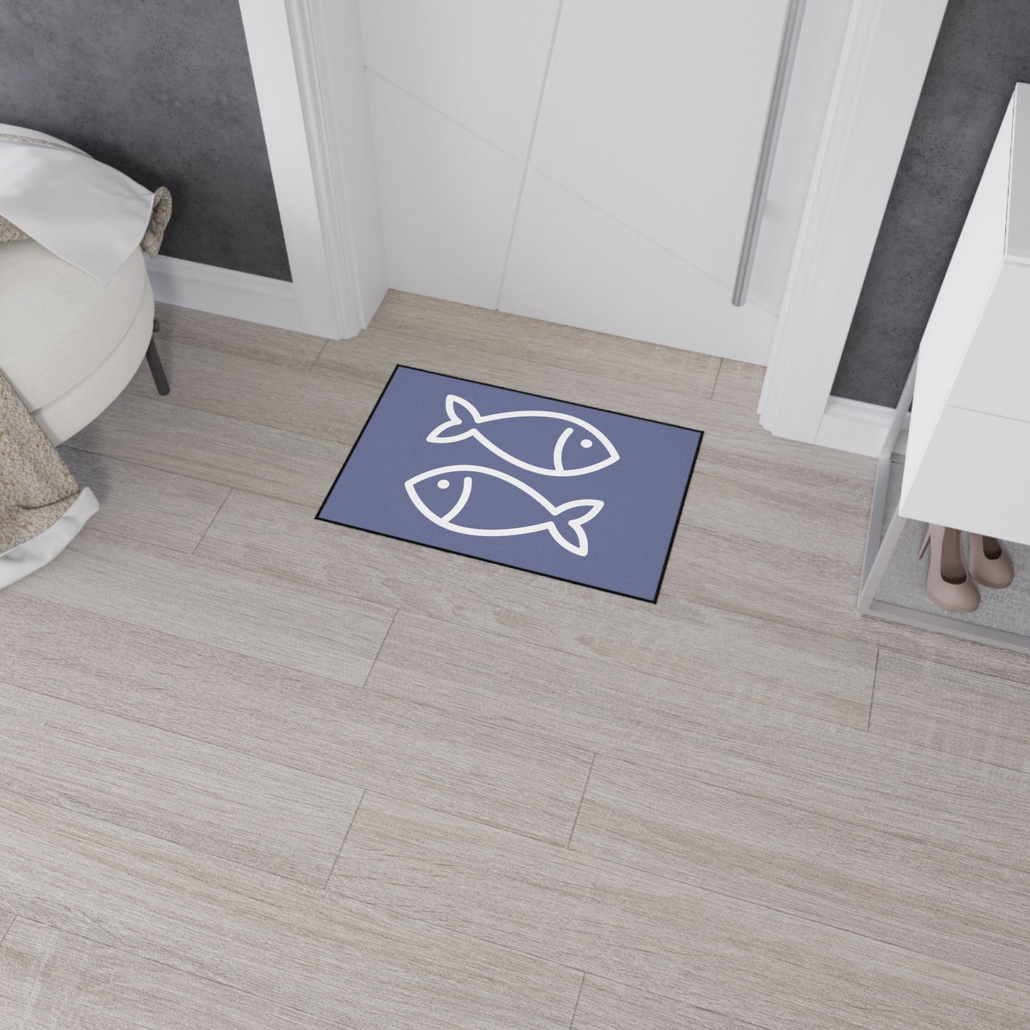 Decorative Heavy Duty Non-Slip Floor Mat Stylish Design Perfect for Entryway Kitchen Décor Grey Fish Design Rug Fishy Bathroom Mat