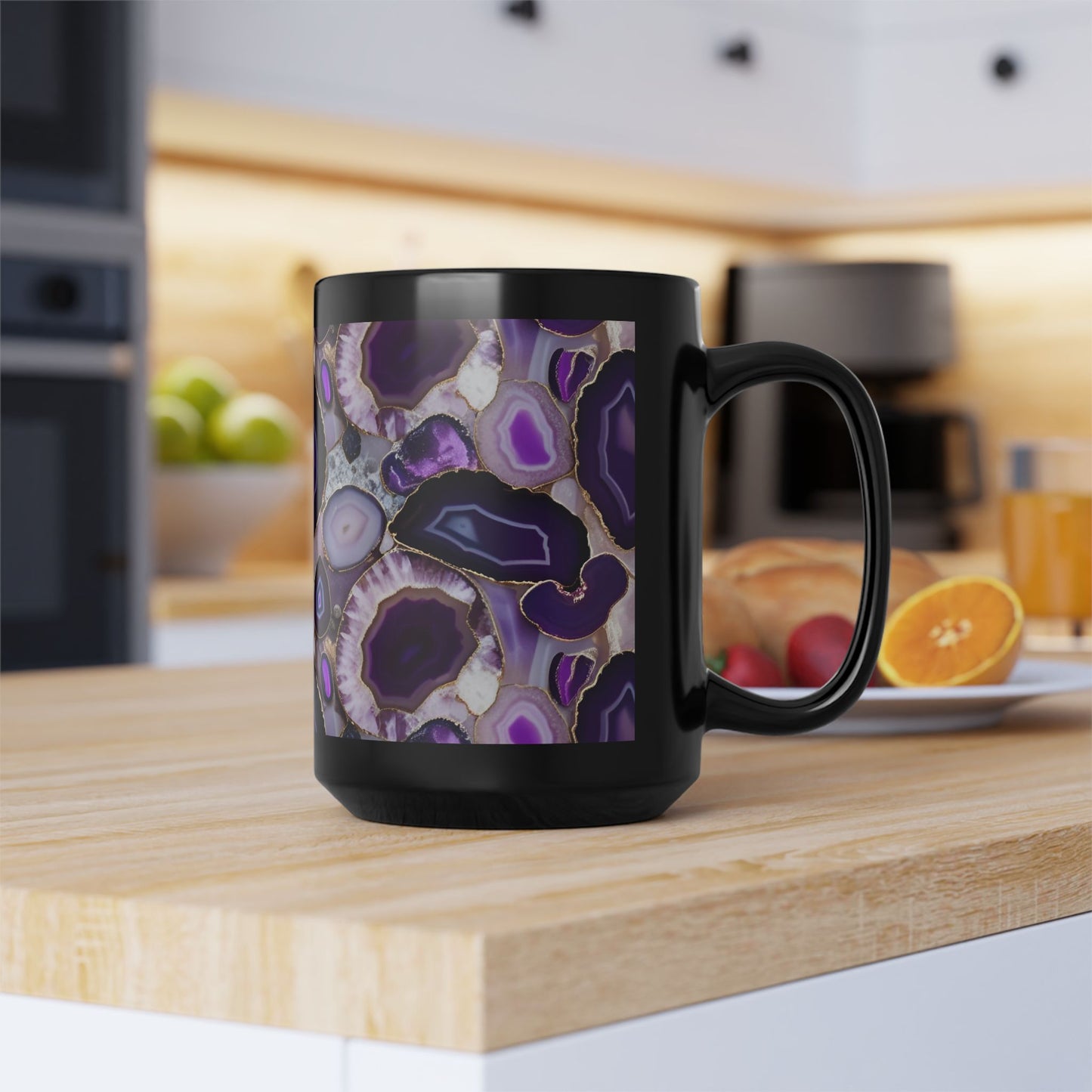 Ceramic Coffee Mug Purple Amethyst Quartz-Inspired Image Nature Rock Lover Ceramic Tea Cup Geode Inspired Agate Look Ceramic Mug