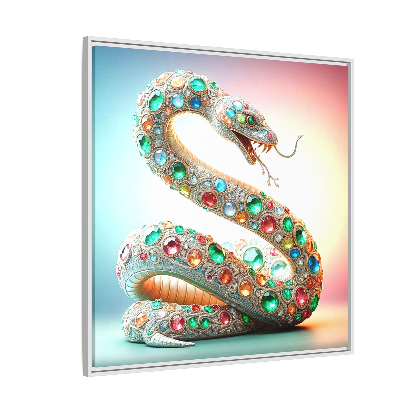 Bejeweled Snake Framed Canvas Print Wall Art Unique Fashion Designer Haute Couture Fashionista Animal Lover Gift Decor 3 Frame Colors