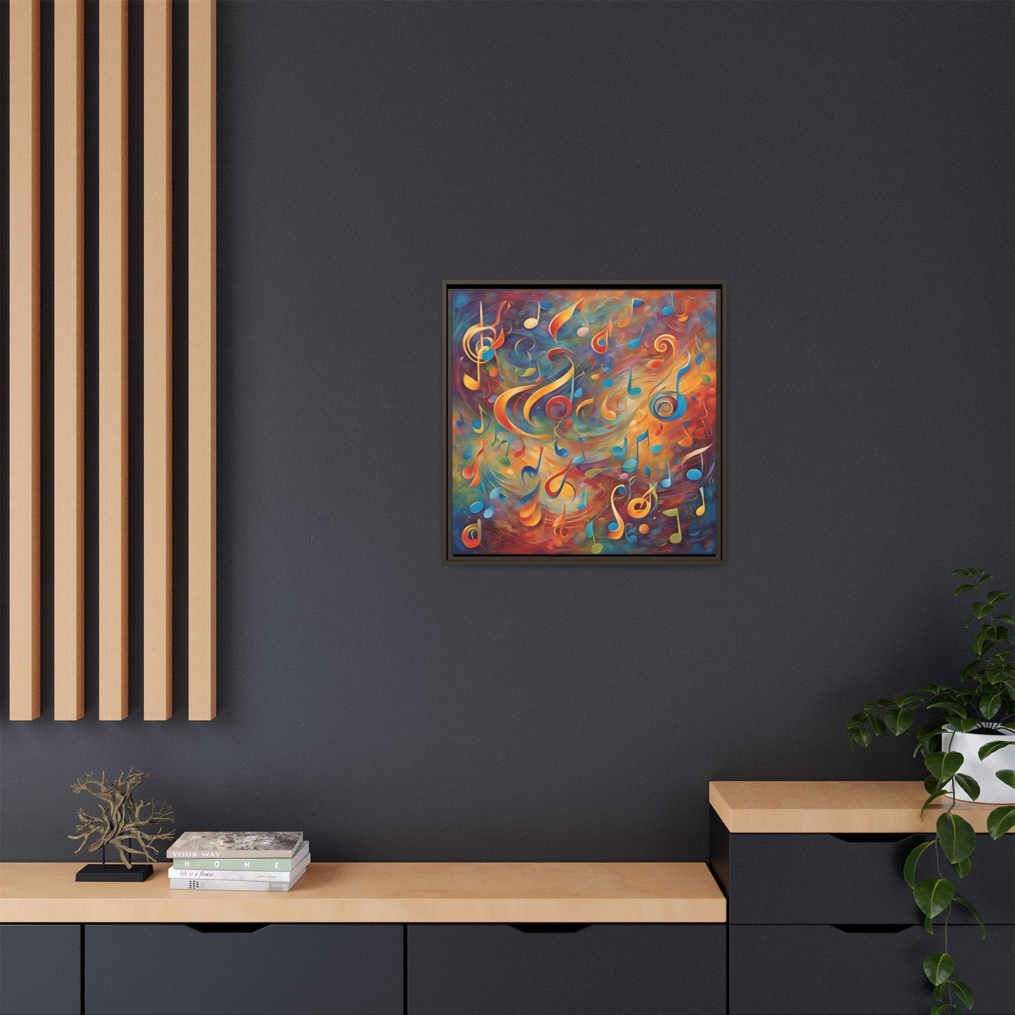 Modern Music-Themed Print Abstract Design Unique Framed Canvas Print Treble Clef Note Wall Art Music Lover Gift Decor 3 frame colors