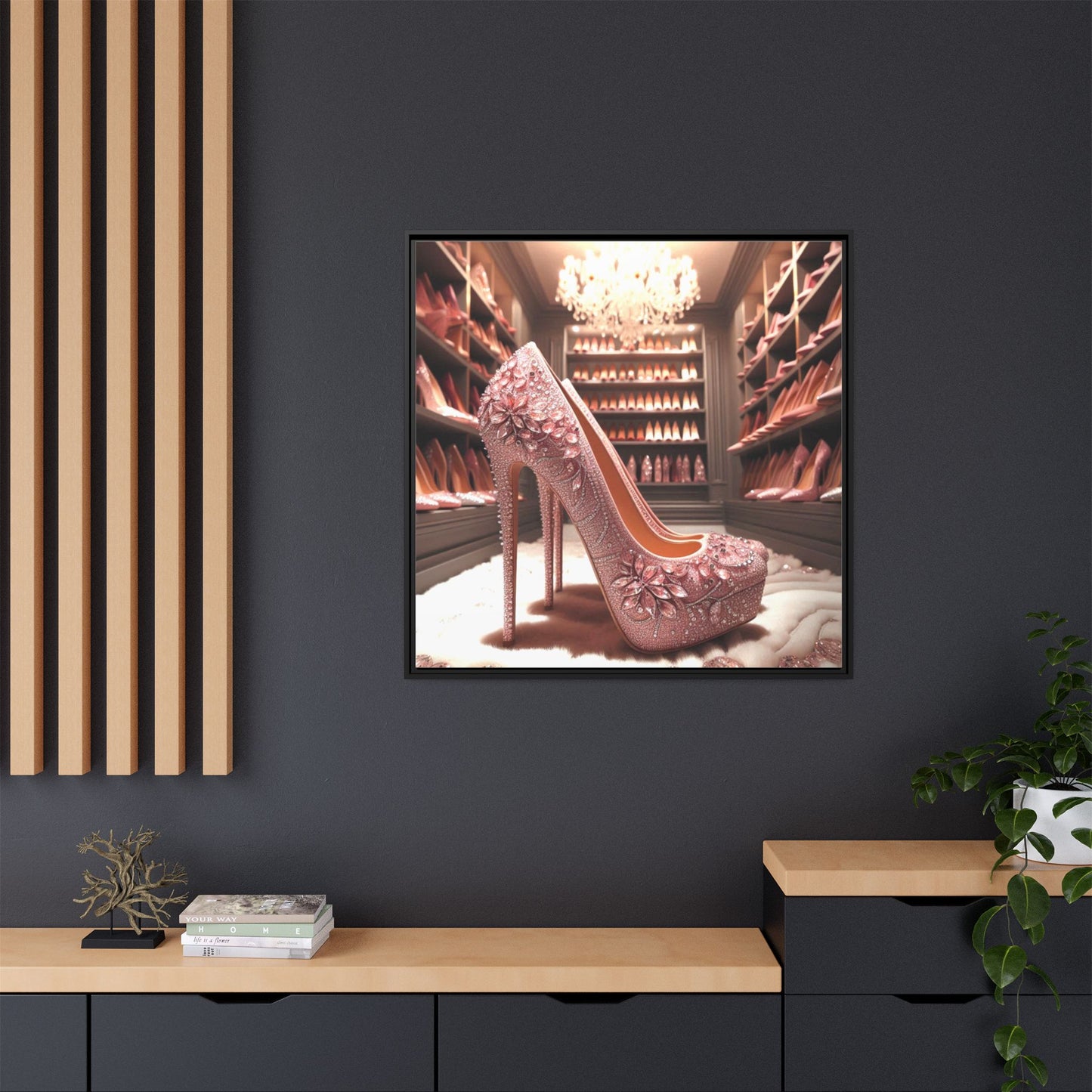 High Heel Shoe Framed Canvas Print Wall Art Unique Fashion Designer Style Haute Couture Shoe Lover Fashionista Gift Decor 3 Frame Colors